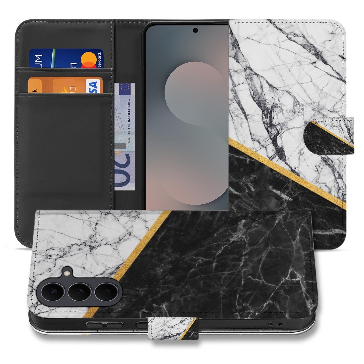 Bookcase hoesje Samsung Galaxy S26 FE met Marble White Black marmerdesign