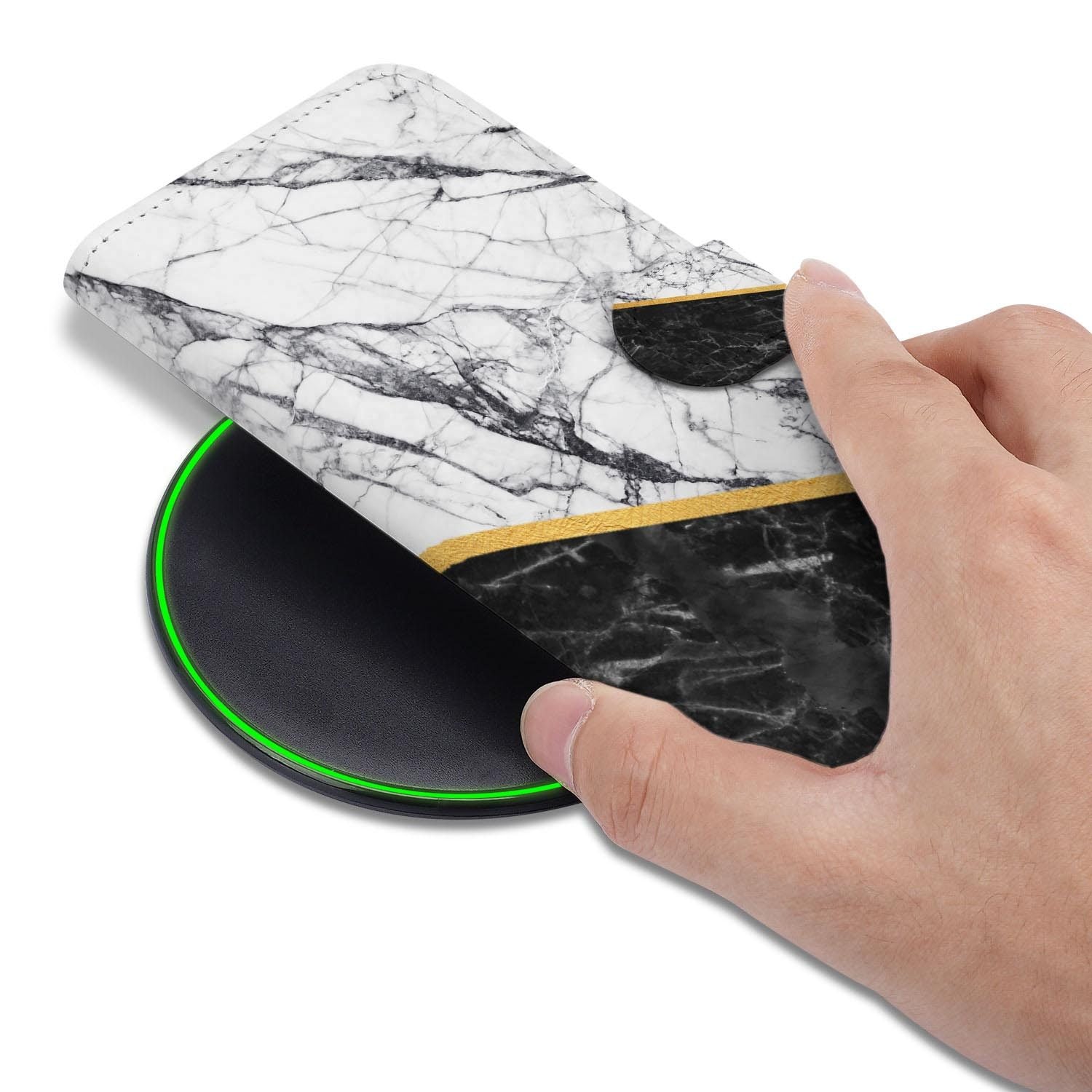 Marble White Black hoesje met pasjeshouder voor Samsung Galaxy S26 FE