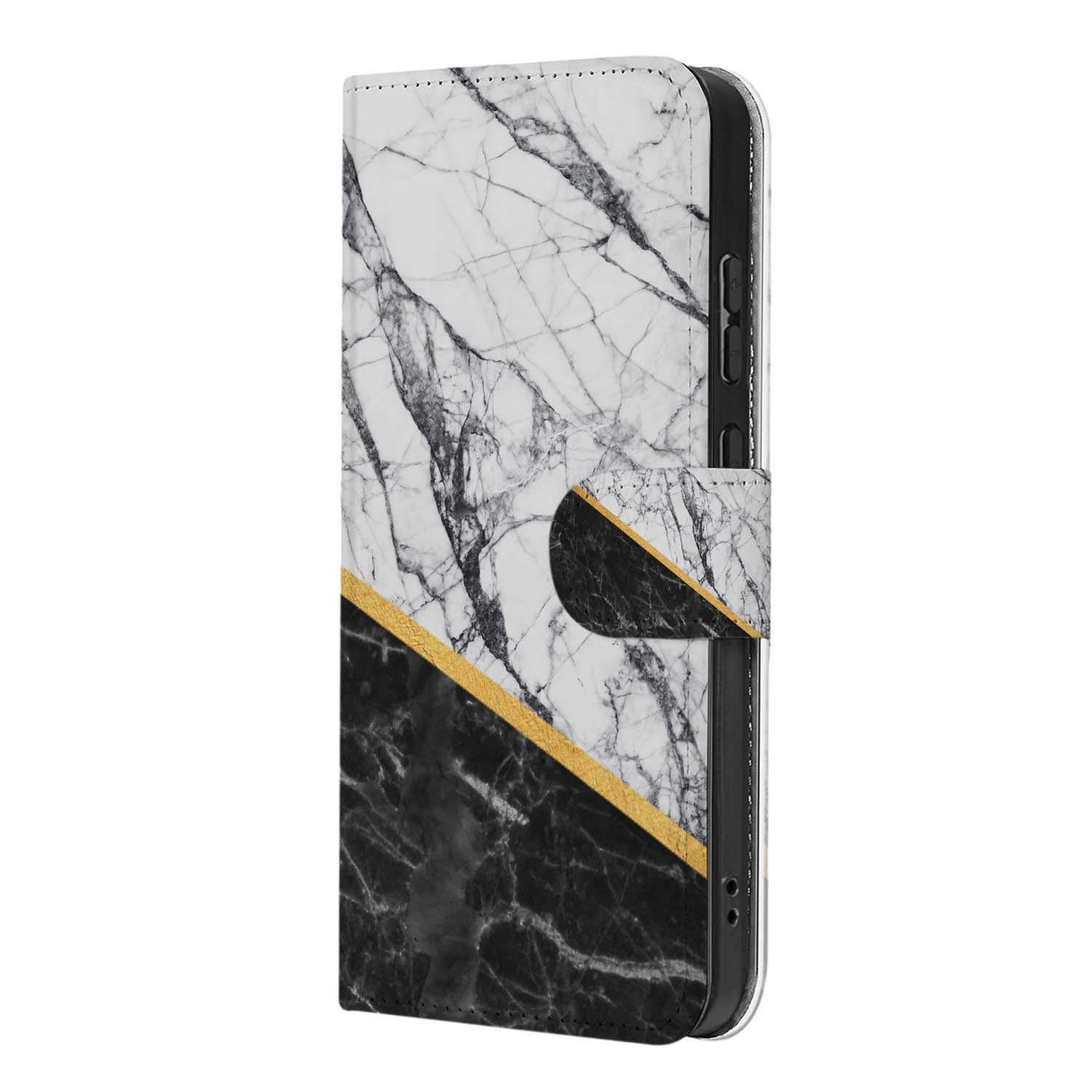 Kunstleren klaphoesje Samsung Galaxy S26 FE, design Marble White Black
