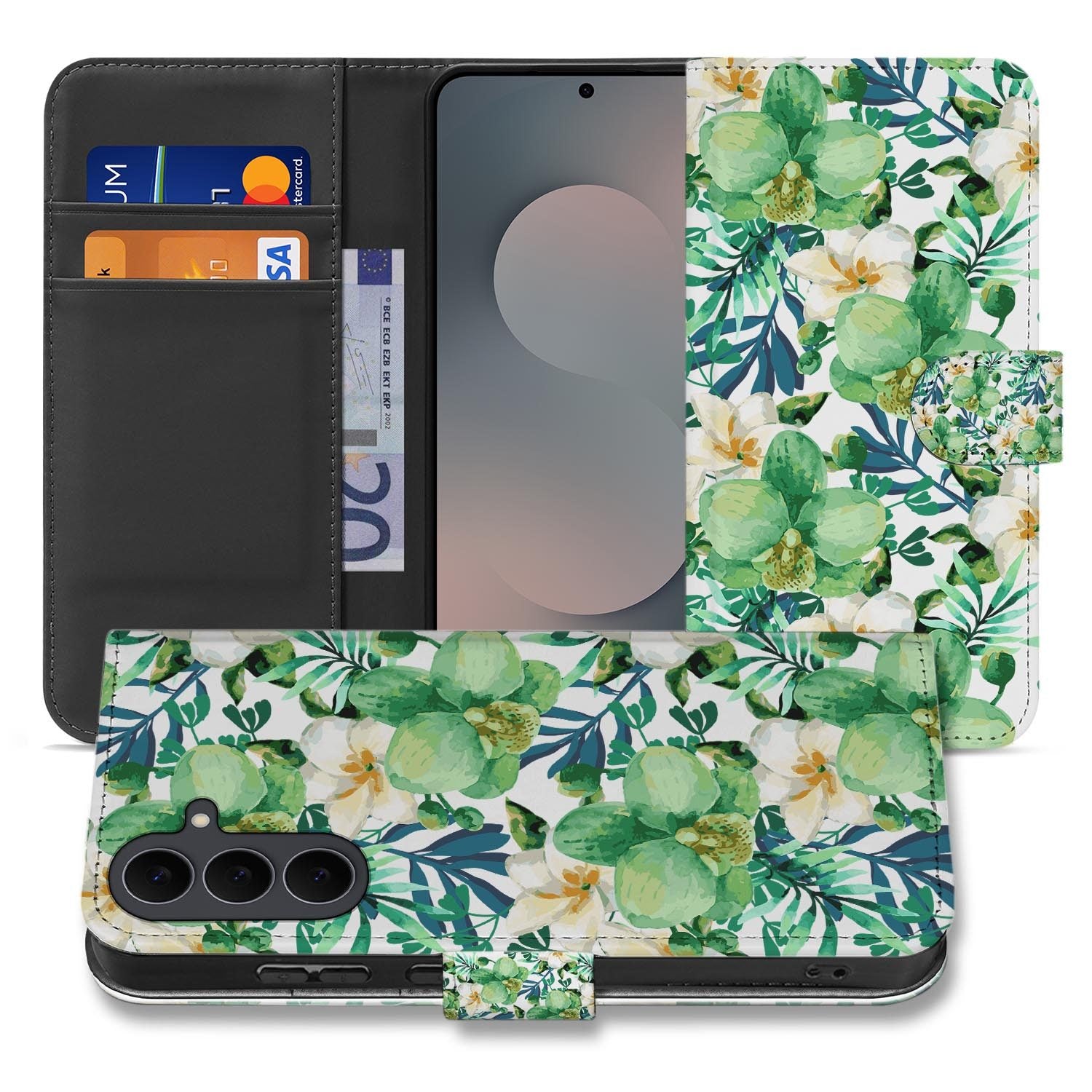 Samsung Galaxy S26 FE bookcase hoesje met Orchidee Groen bloemenprint