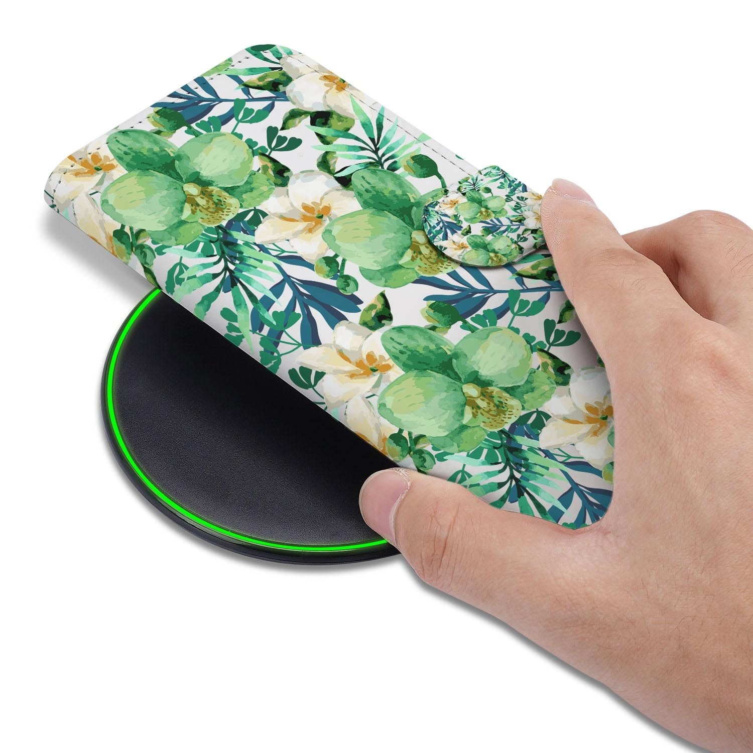 Samsung Galaxy S26 FE hoesje met pasjeshouder in het design Orchidee Groen