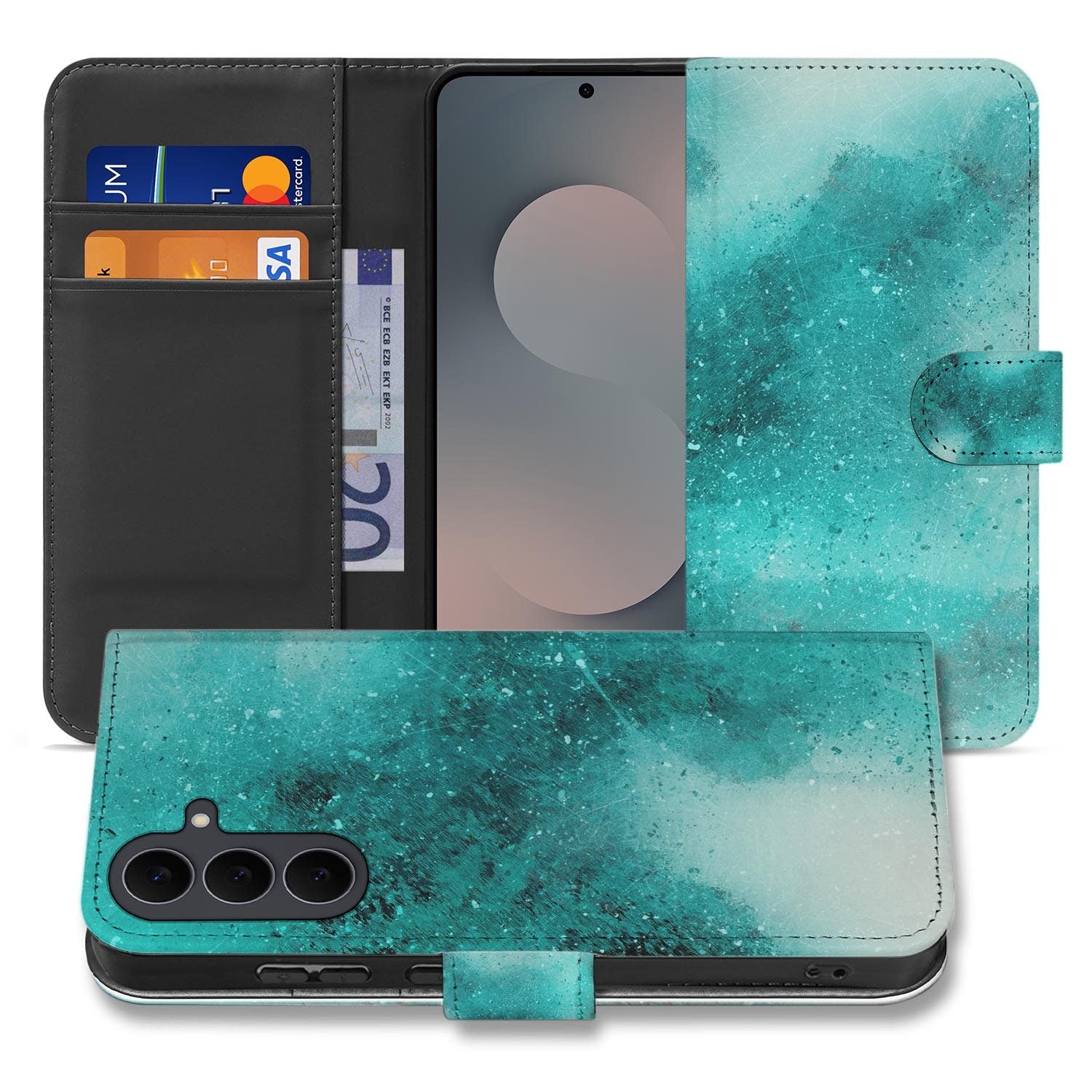 Bookcase hoesje Samsung Galaxy S26 FE met blauw aquareldesign Painting Blue