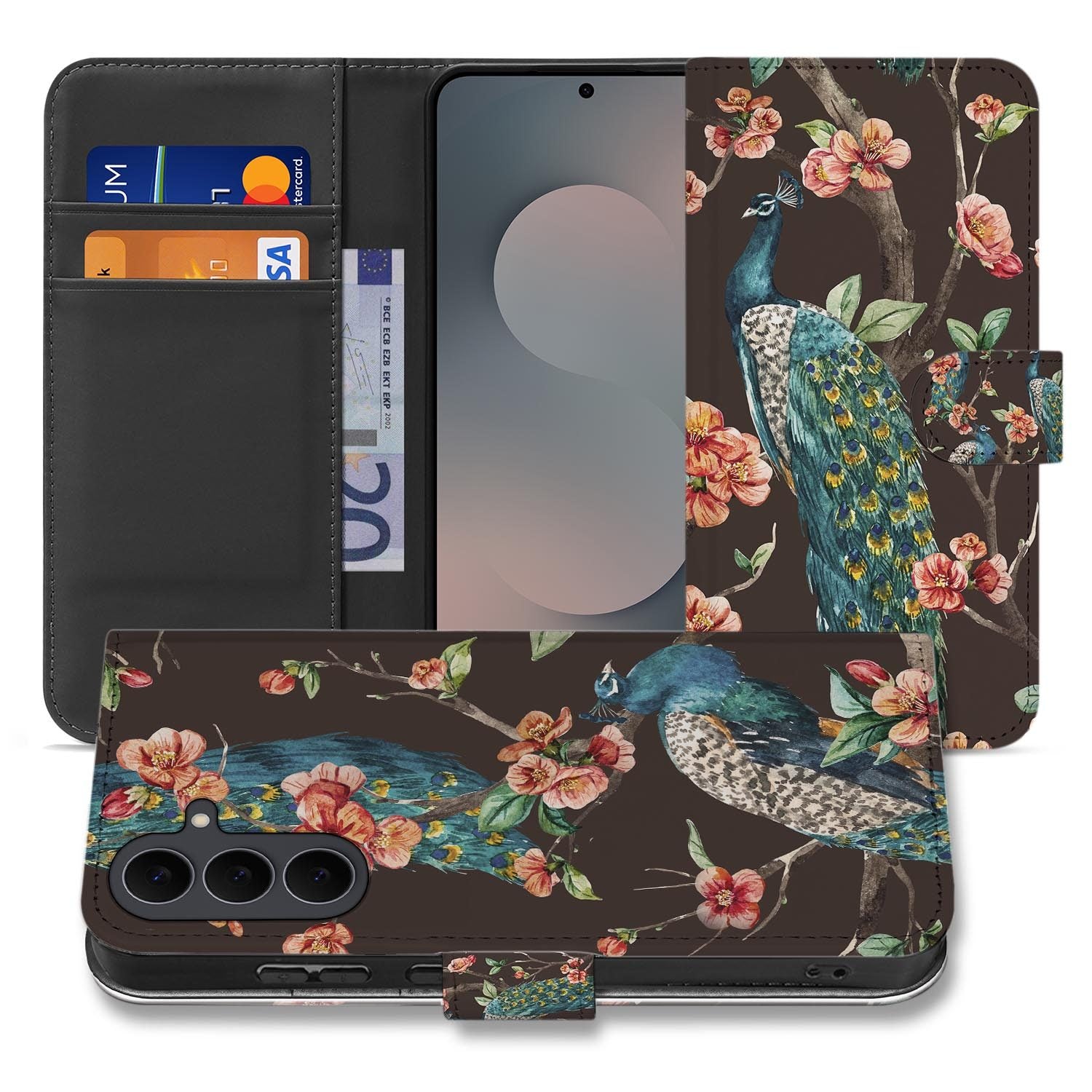 Samsung Galaxy S26 FE bookcase hoesje met kleurrijk Pauw met Bloemen design