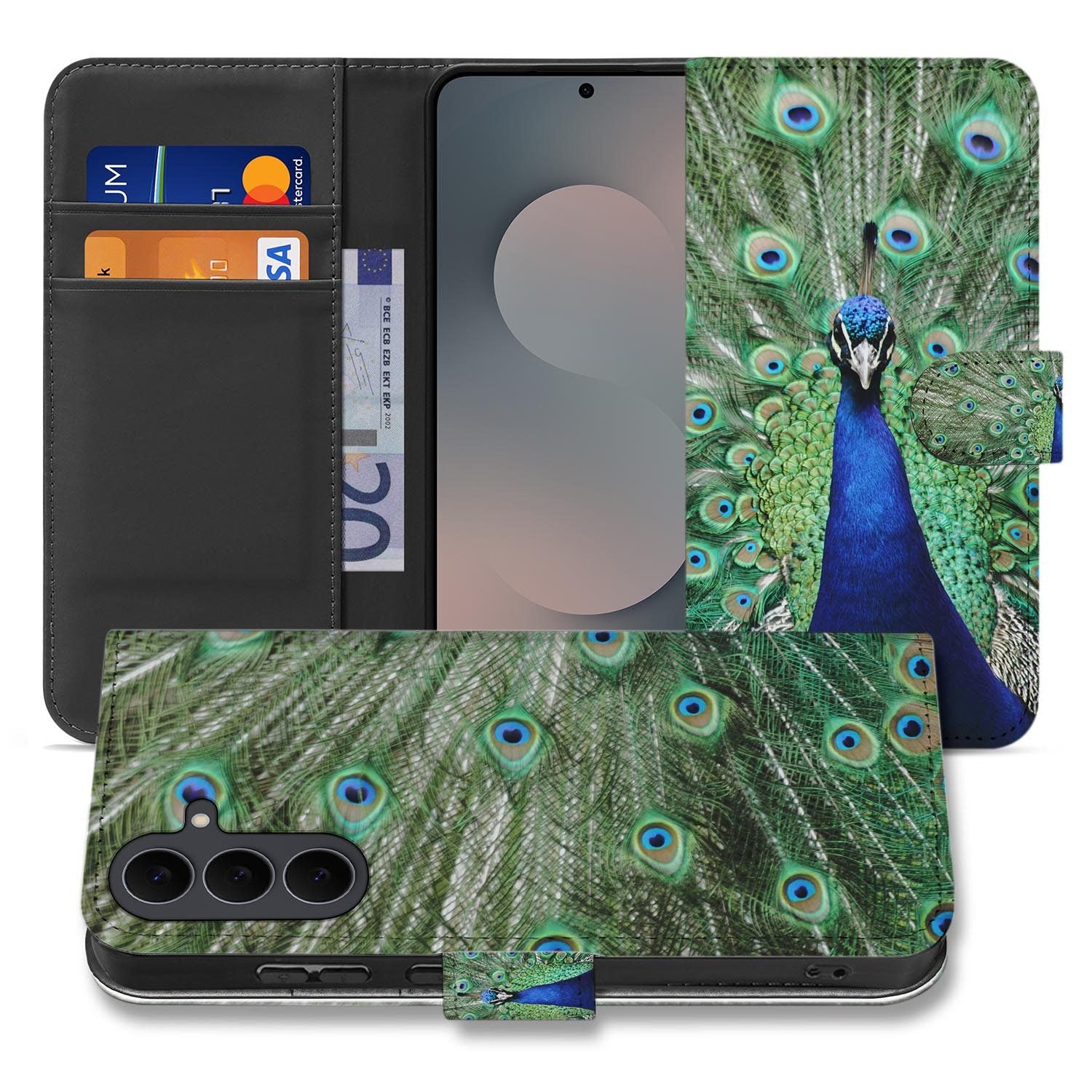 Samsung Galaxy S26 FE bookcase hoesje met Pauw design in groen en blauw