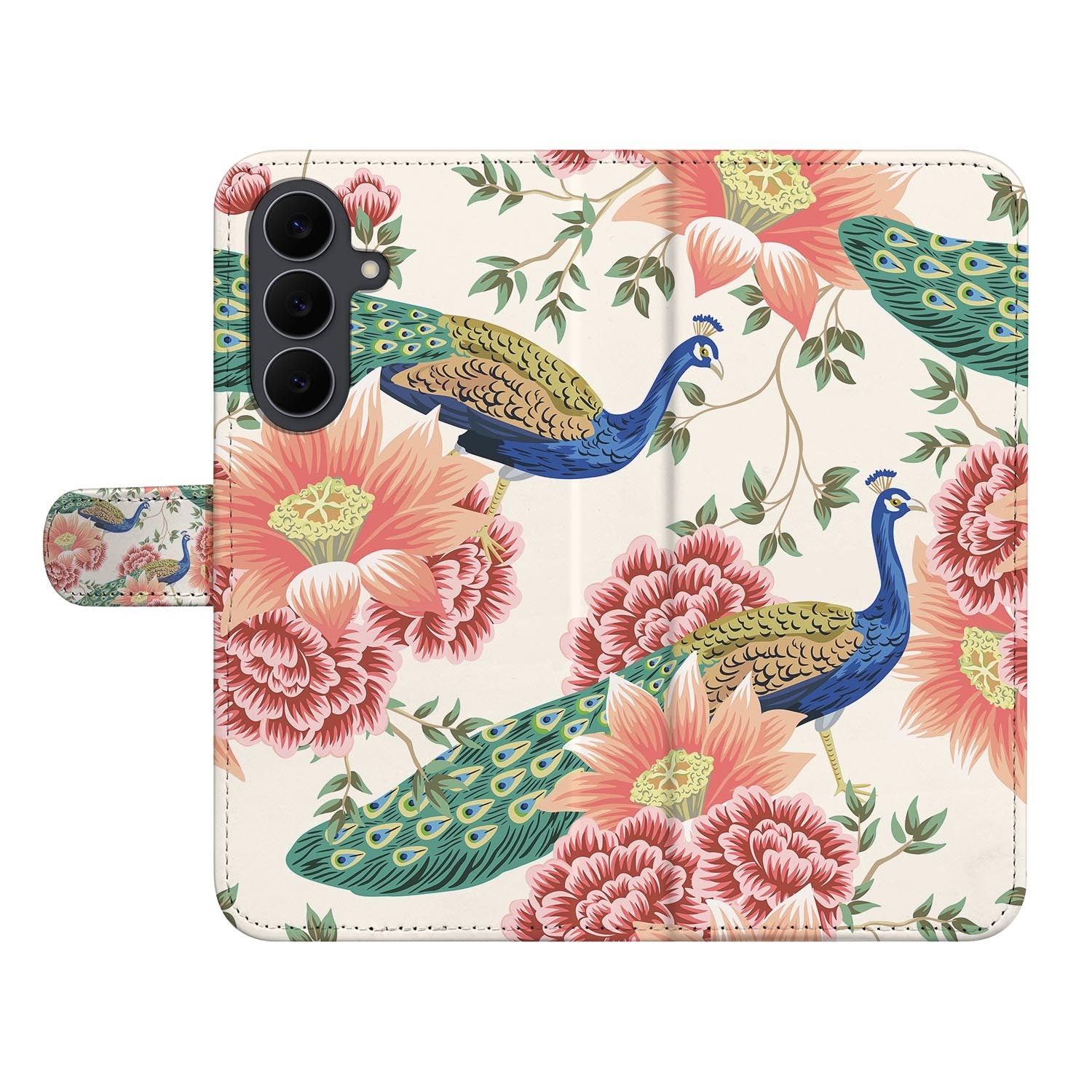 Pink Peacock book case voor de Samsung Galaxy S26 FE met kleurrijke pauwenprint
