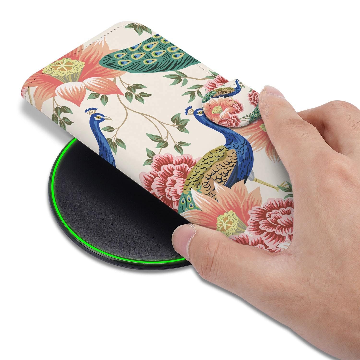 Samsung Galaxy S26 FE hoesje met pasjeshouder in het Pink Peacock ontwerp
