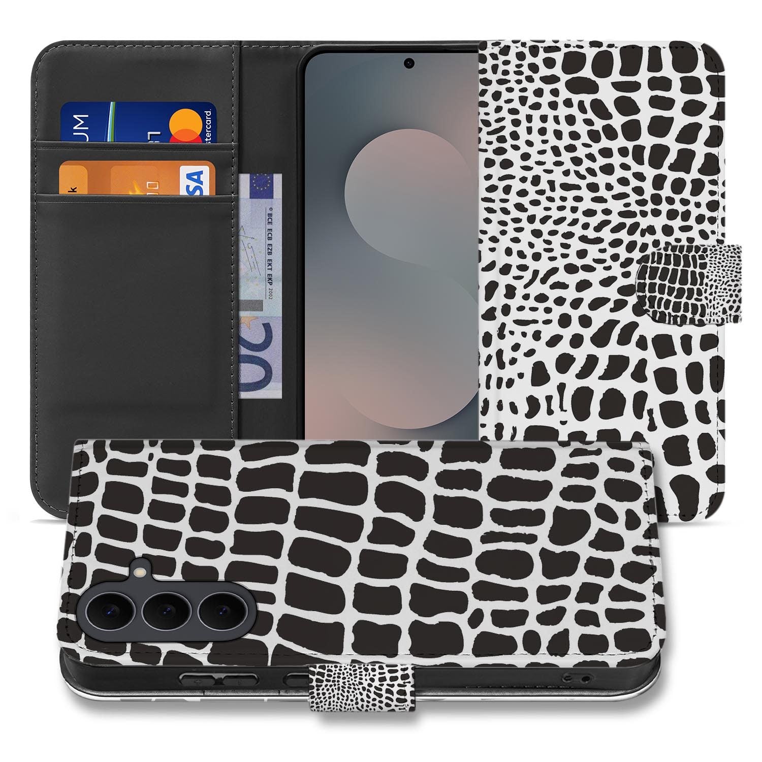 Samsung Galaxy S26 FE bookcase hoesje met Slangenprint design in zwart en wit