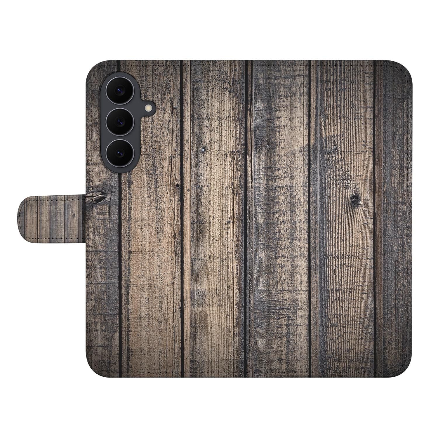 Kunstleren klaphoesje voor de Samsung Galaxy S26 FE met houtlook design Steigerhout
