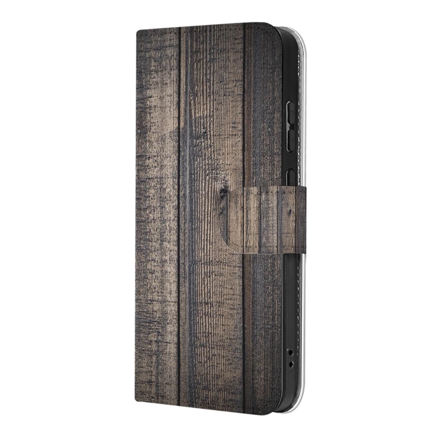 Book case in Steigerhout design voor de Samsung Galaxy S26 FE, geprint in Nederland