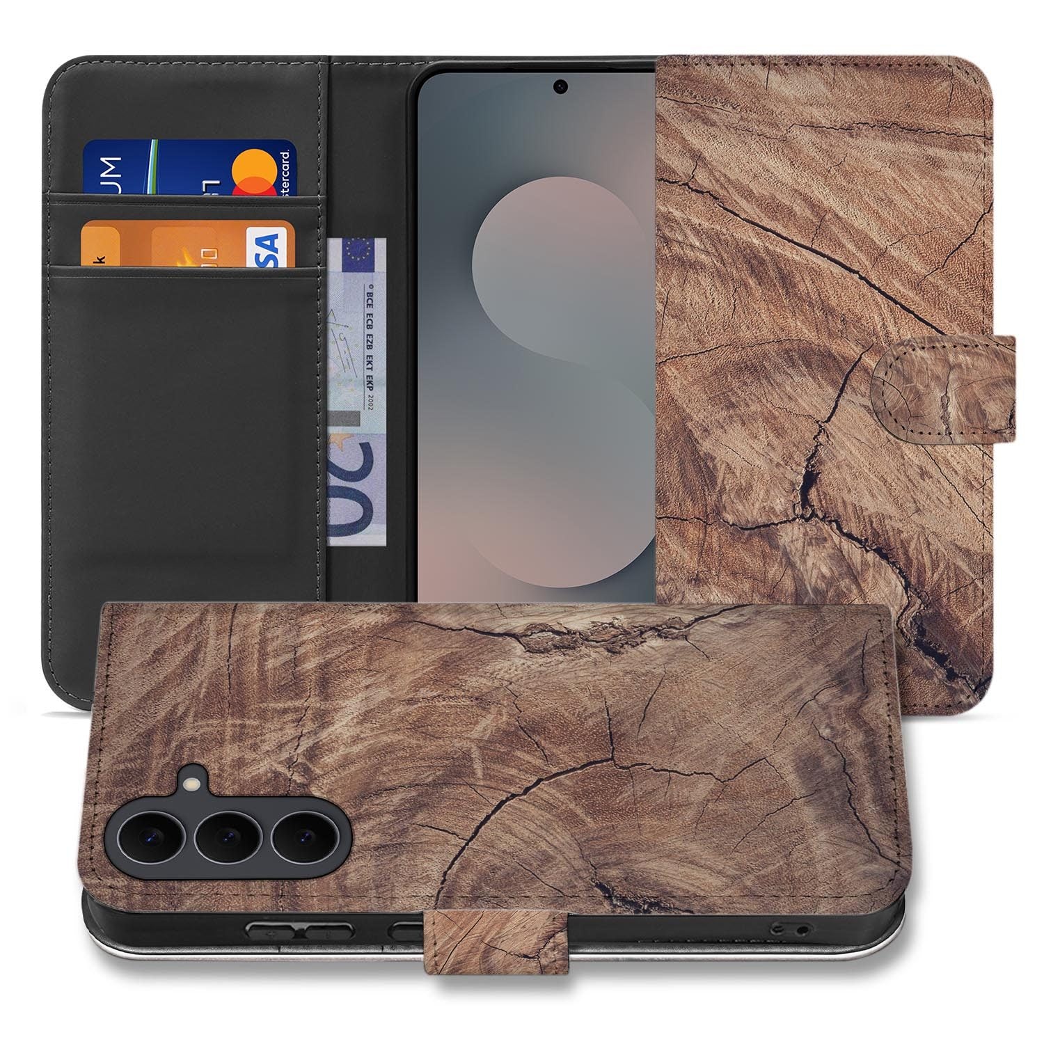 Bookcase hoesje Samsung Galaxy S26 FE met Tree Trunk houtprint in bruin