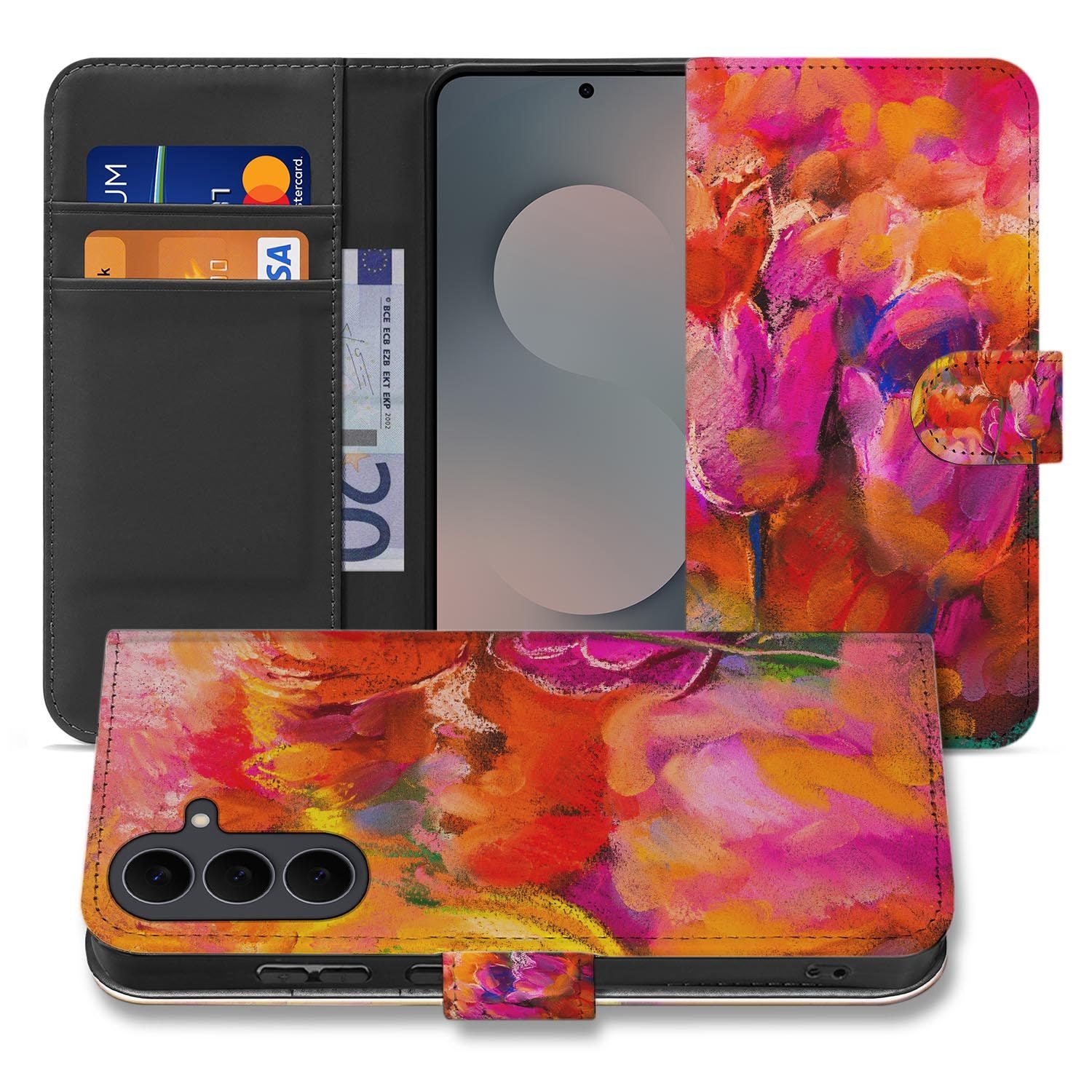 Samsung Galaxy S26 FE bookcase hoesje met Tulips design in rood en roze aquarel