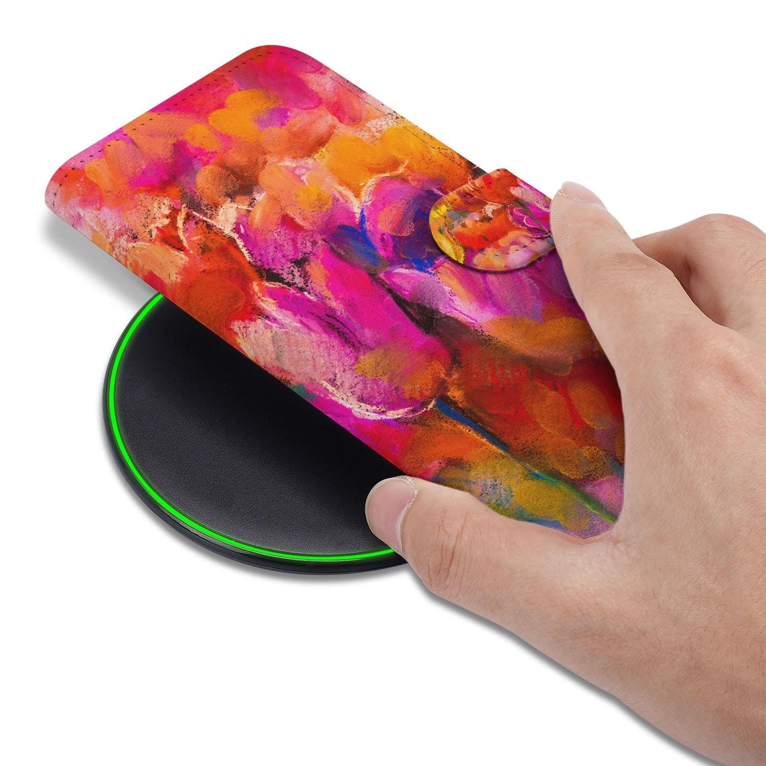 Samsung Galaxy S26 FE hoesje met pasjeshouder, Tulips design met rode en roze tulpen
