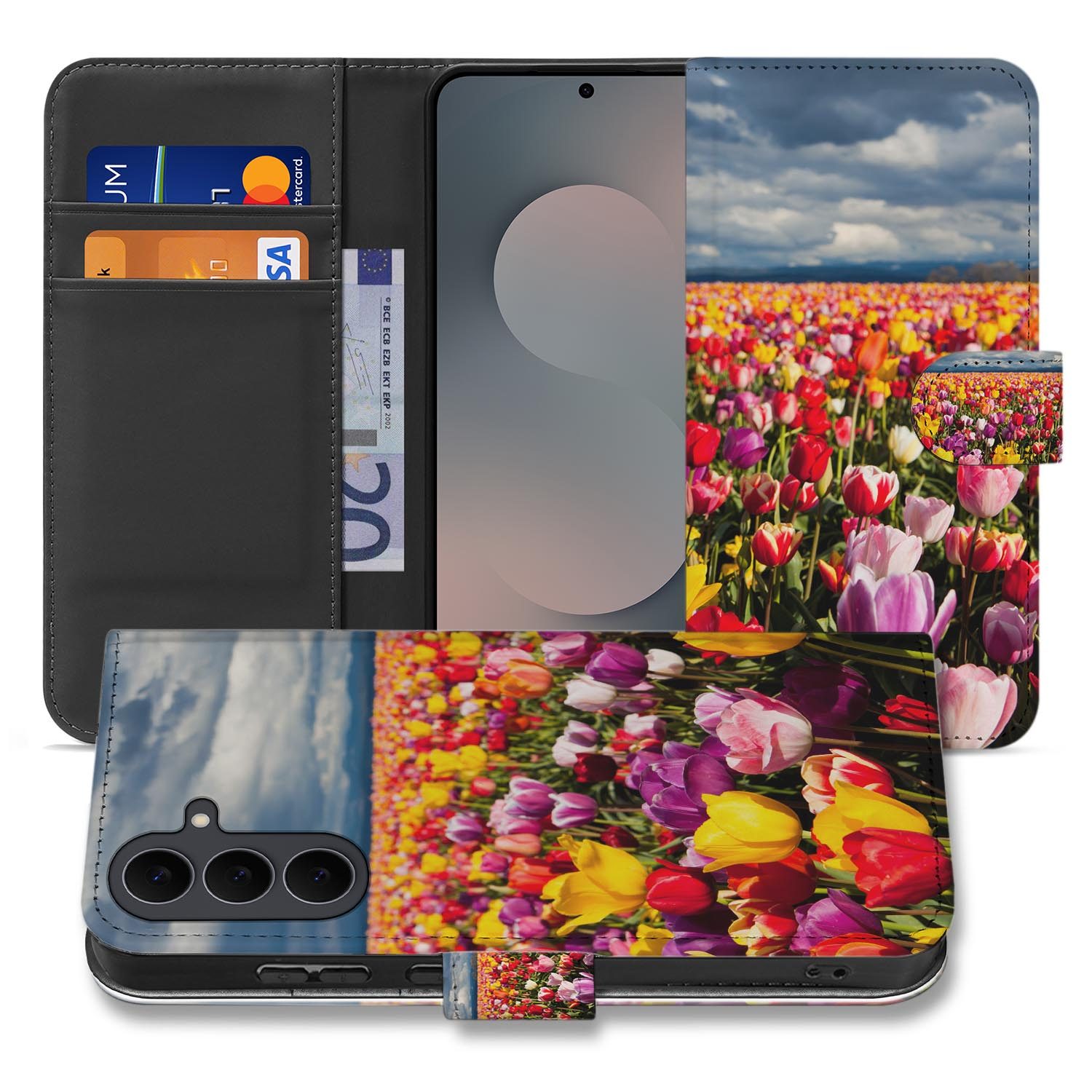 Samsung Galaxy S26 FE bookcase hoesje met Tulpen design in geel en paars