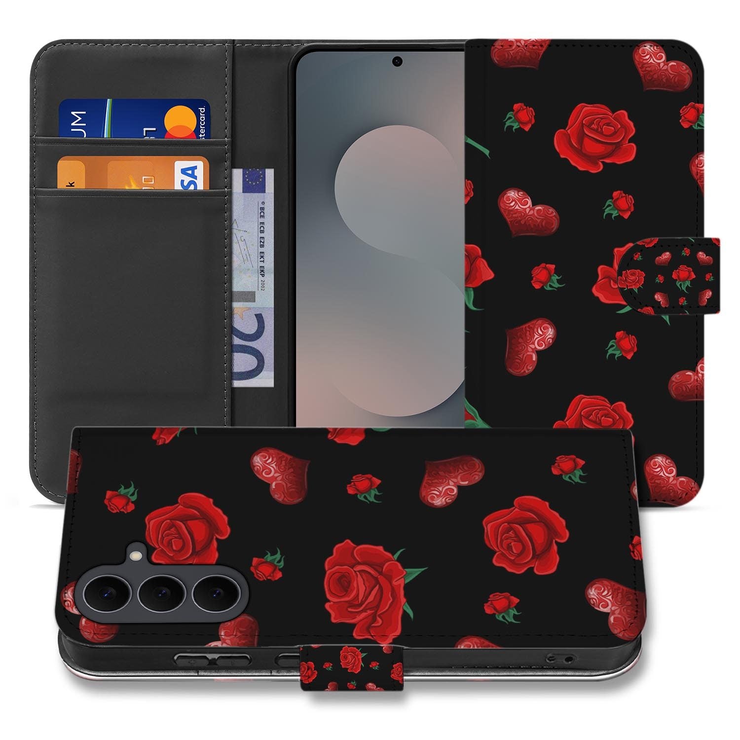 Samsung Galaxy S26 FE bookcase hoesje met Valentine design in zwart en rood