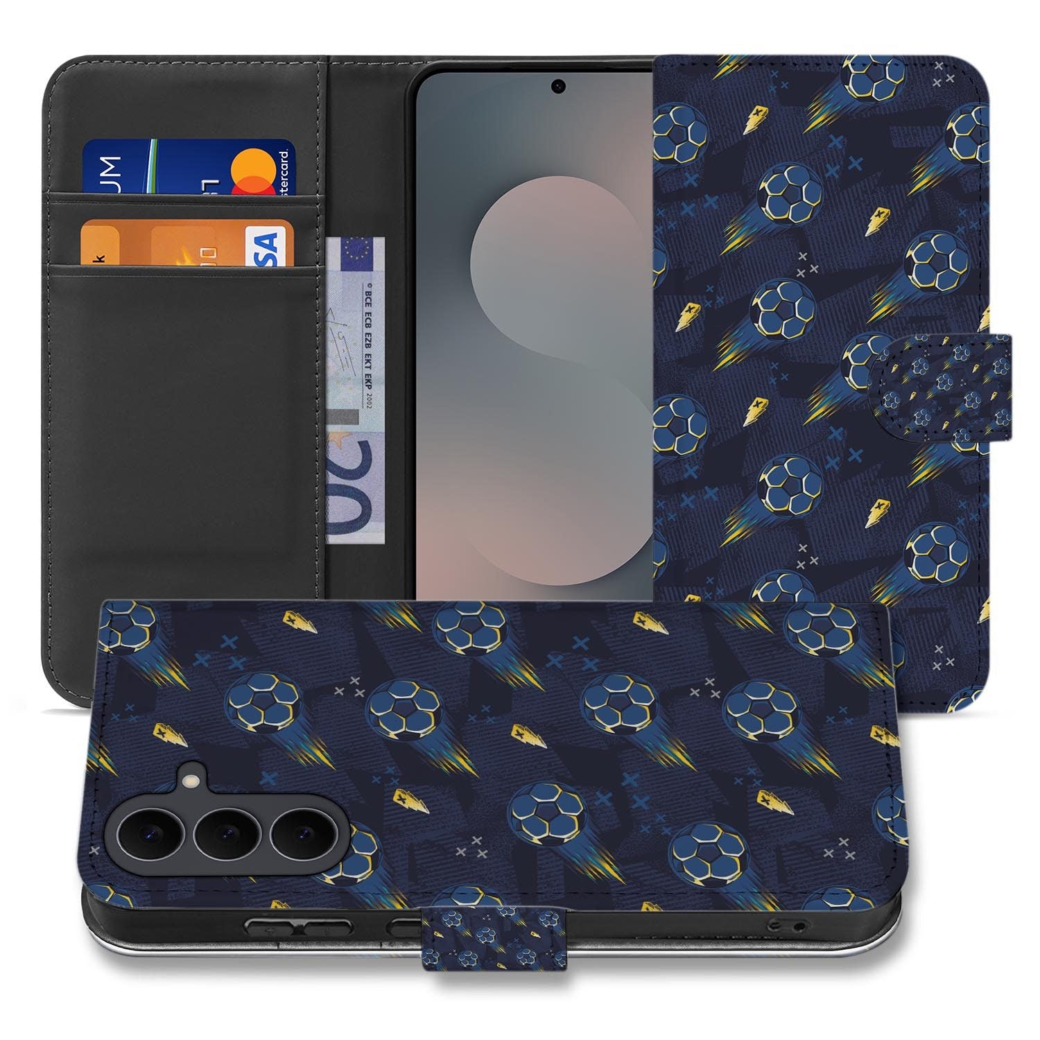 Samsung Galaxy S26 FE bookcase hoesje met blauw Voetbal design