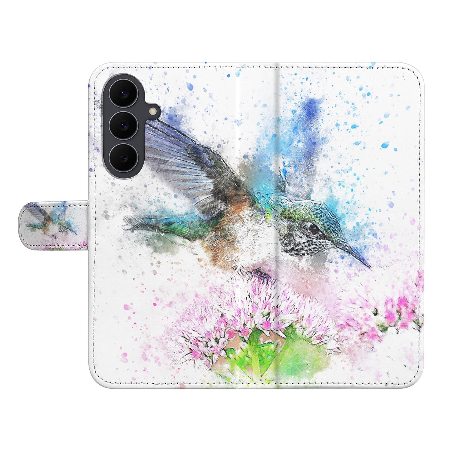 Samsung Galaxy S26 FE book case met Vogel-print in wit en rosé