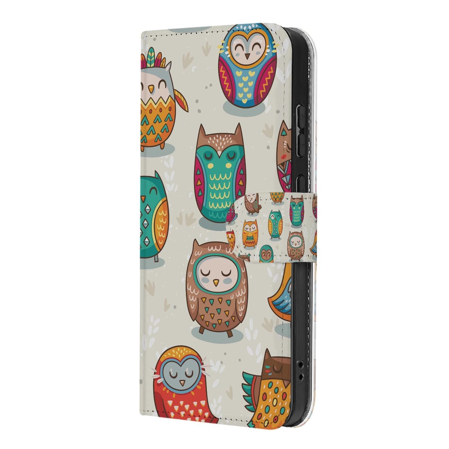 Kunstleren klaphoesje Vrolijke Uilen voor Samsung Galaxy S26 FE met magnetische sluiting