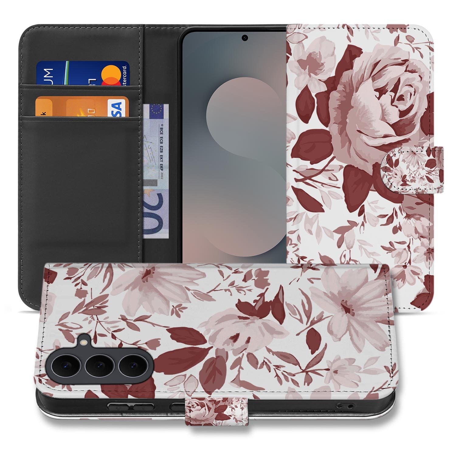 Samsung Galaxy S26 FE bookcase hoesje met Watercolor Flowers design in rood, rose en wit