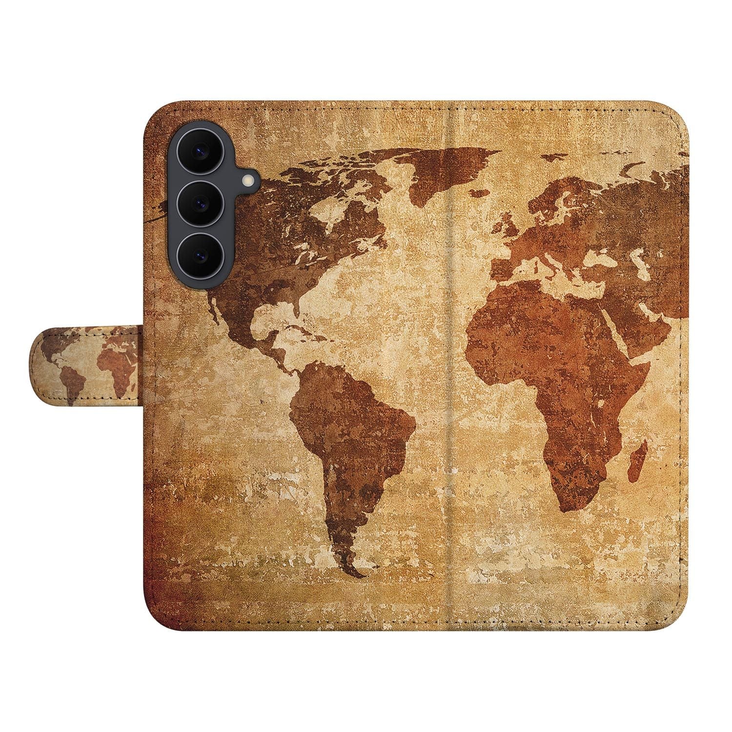 Wereldkaart book case voor de Samsung Galaxy S26 FE met kaartprint op kunstleer