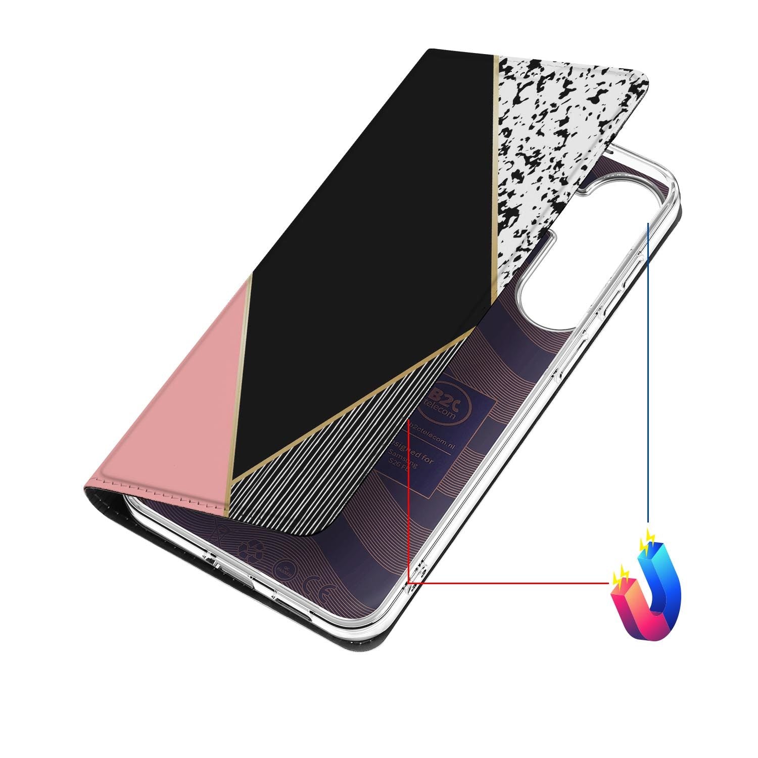Samsung Galaxy S26 FE hoesje Black Pink Shapes met magneetsluiting