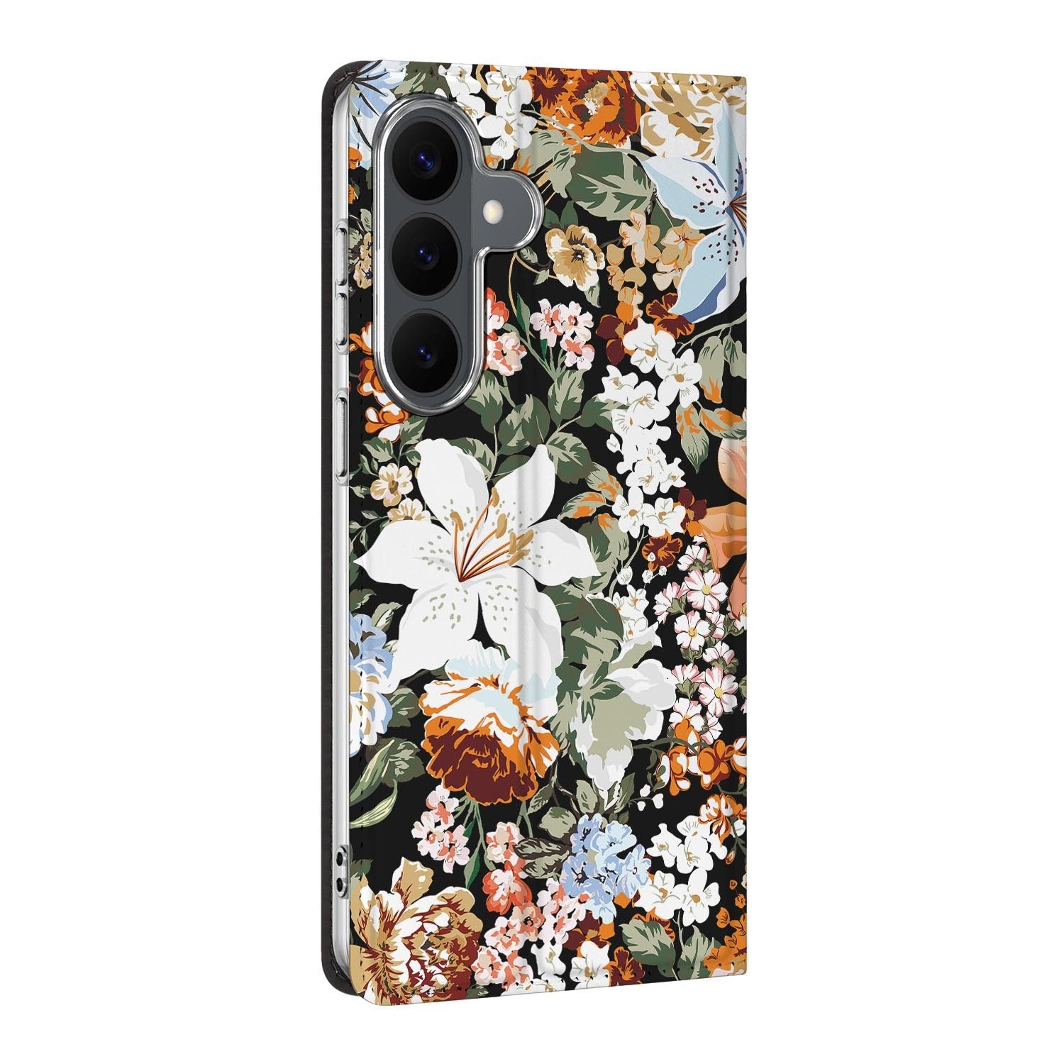 Samsung Galaxy S26 FE standcase Dark Flowers, bescherming voor- en achterkant
