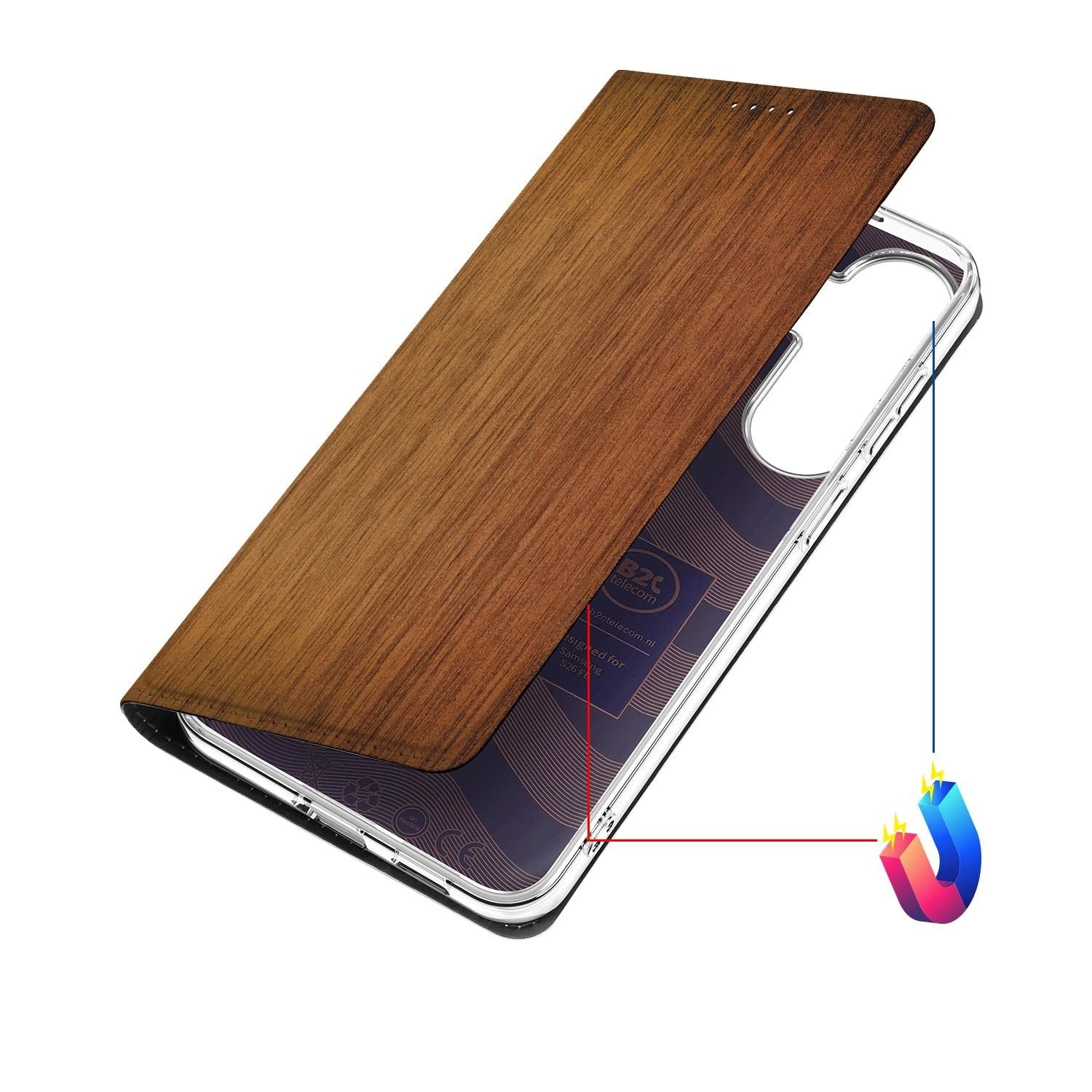 Samsung Galaxy S26 FE hoesje Donker Hout met magneetsluiting