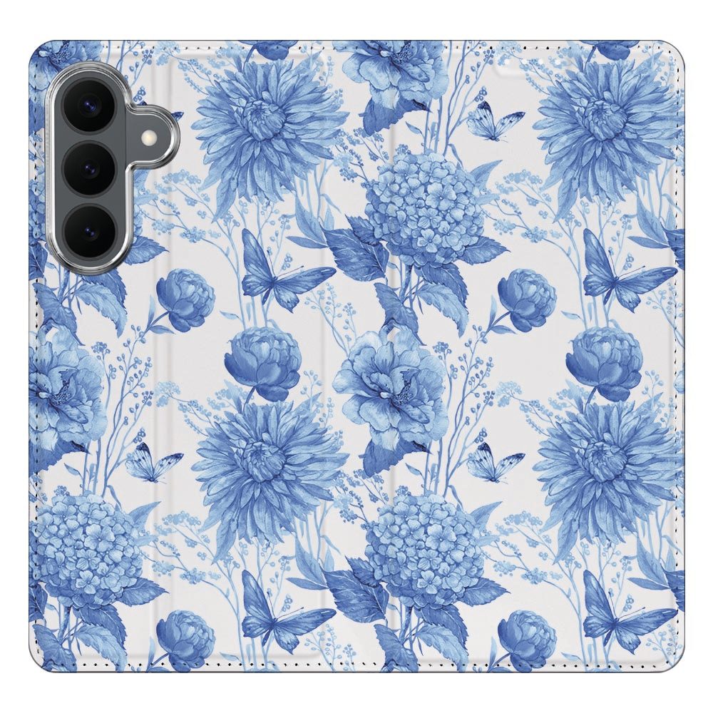 Samsung Galaxy S26 FE standcase Flowers Blue, bescherming voor- en achterkant