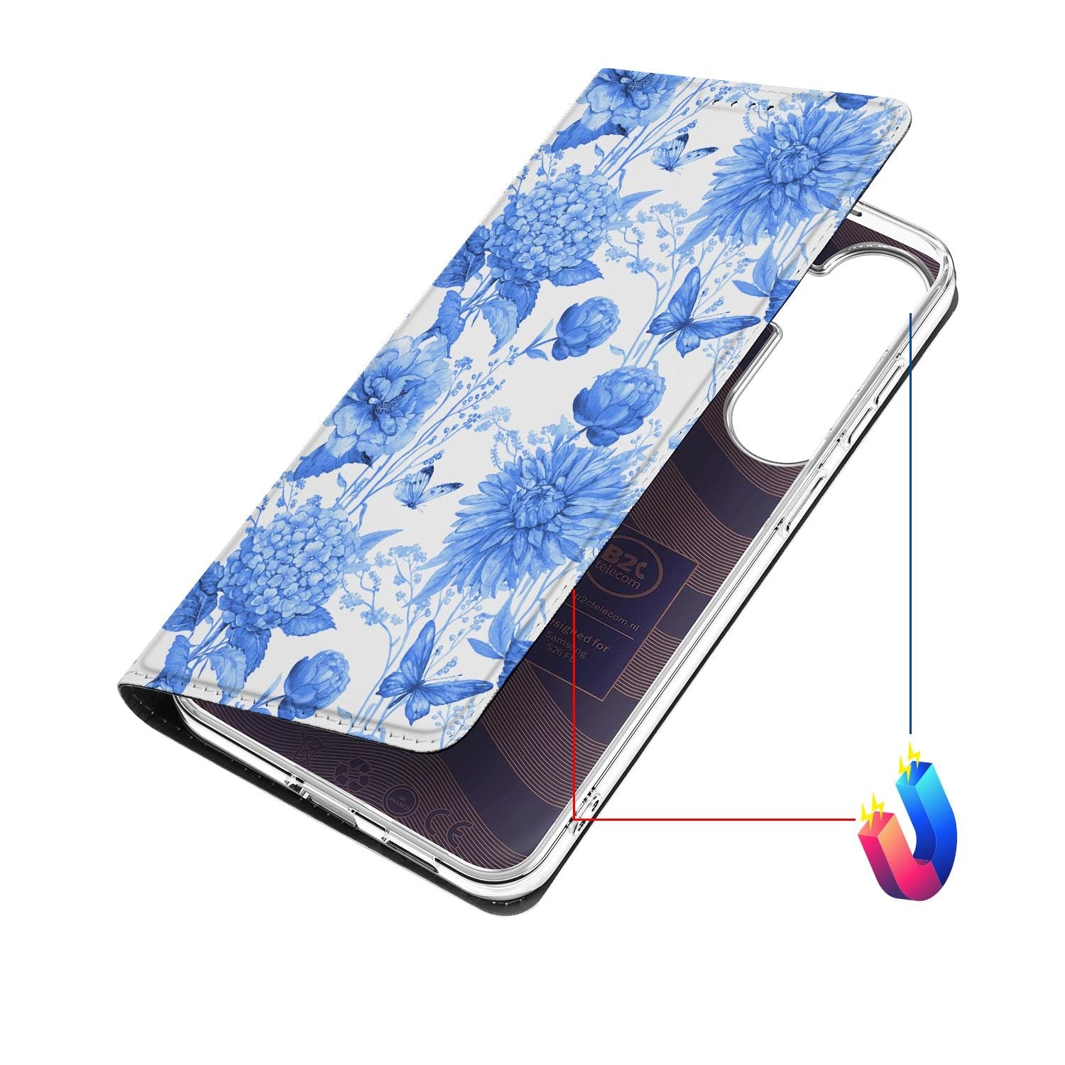 Samsung Galaxy S26 FE bookcase Flowers Blue met kunstleren klep