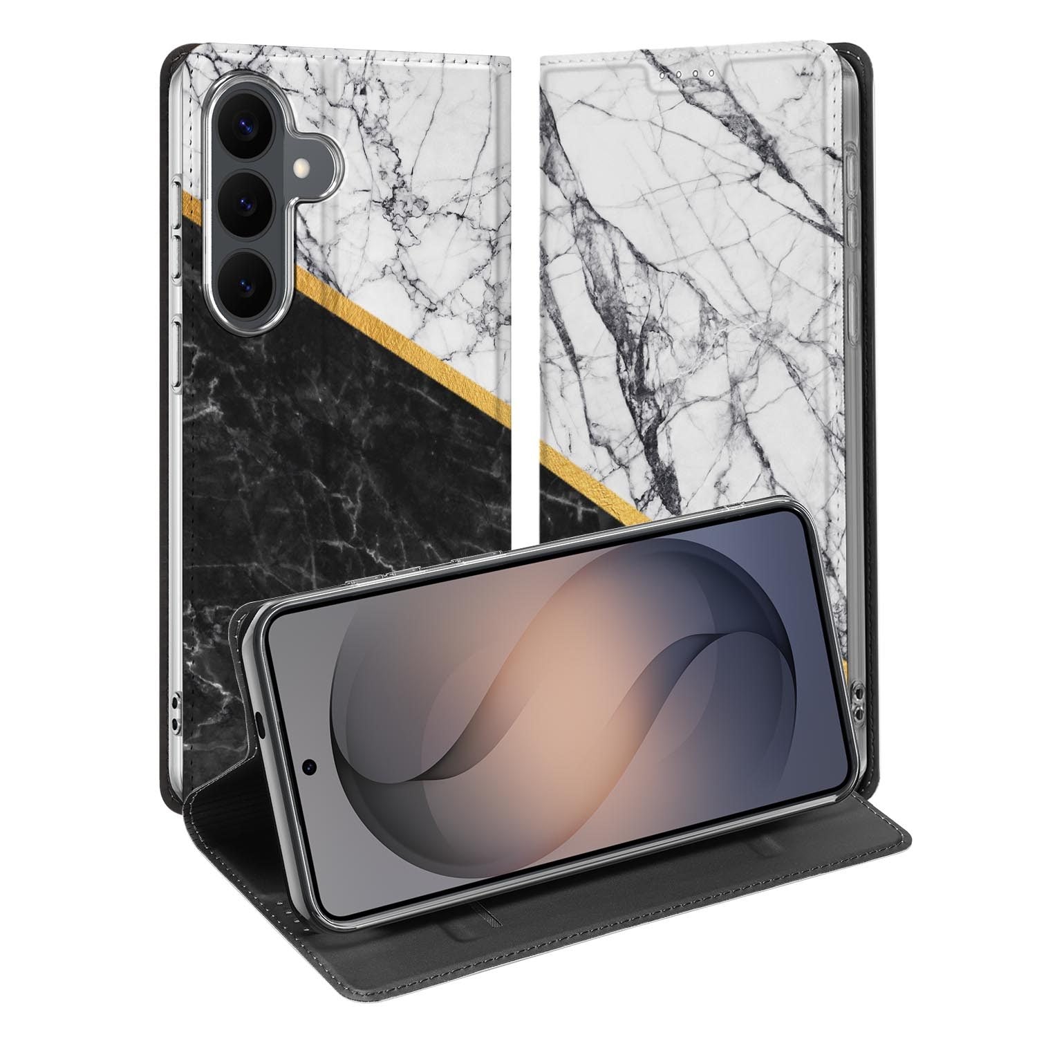 Samsung Galaxy S26 FE standcase met Marble White Black-print