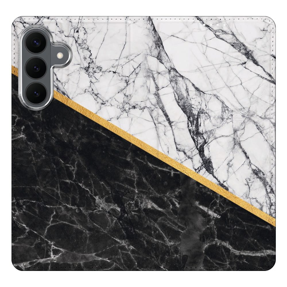 Samsung Galaxy S26 FE boekhoesje Marble White Black met pasjesvak