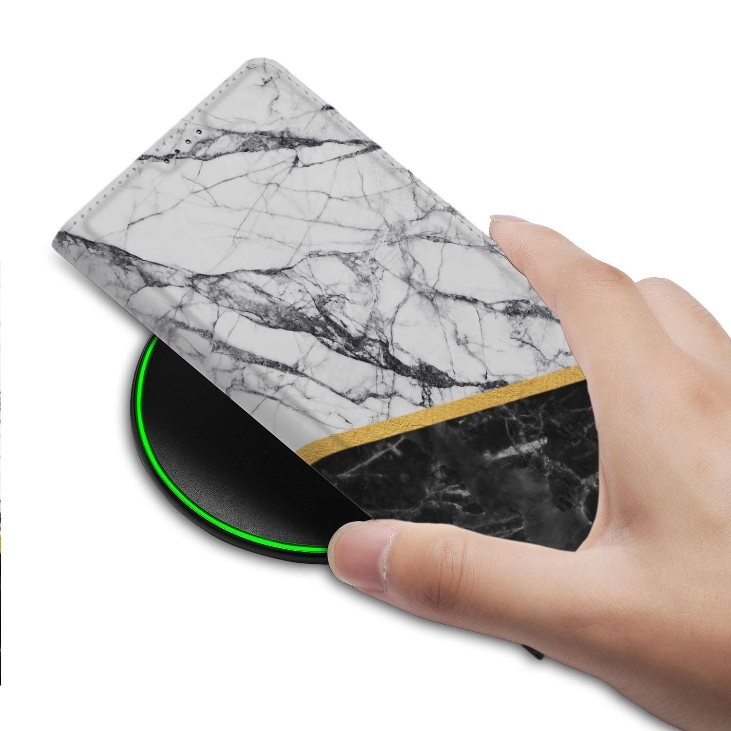 Samsung Galaxy S26 FE bookcase Marble White Black met kunstleren klep
