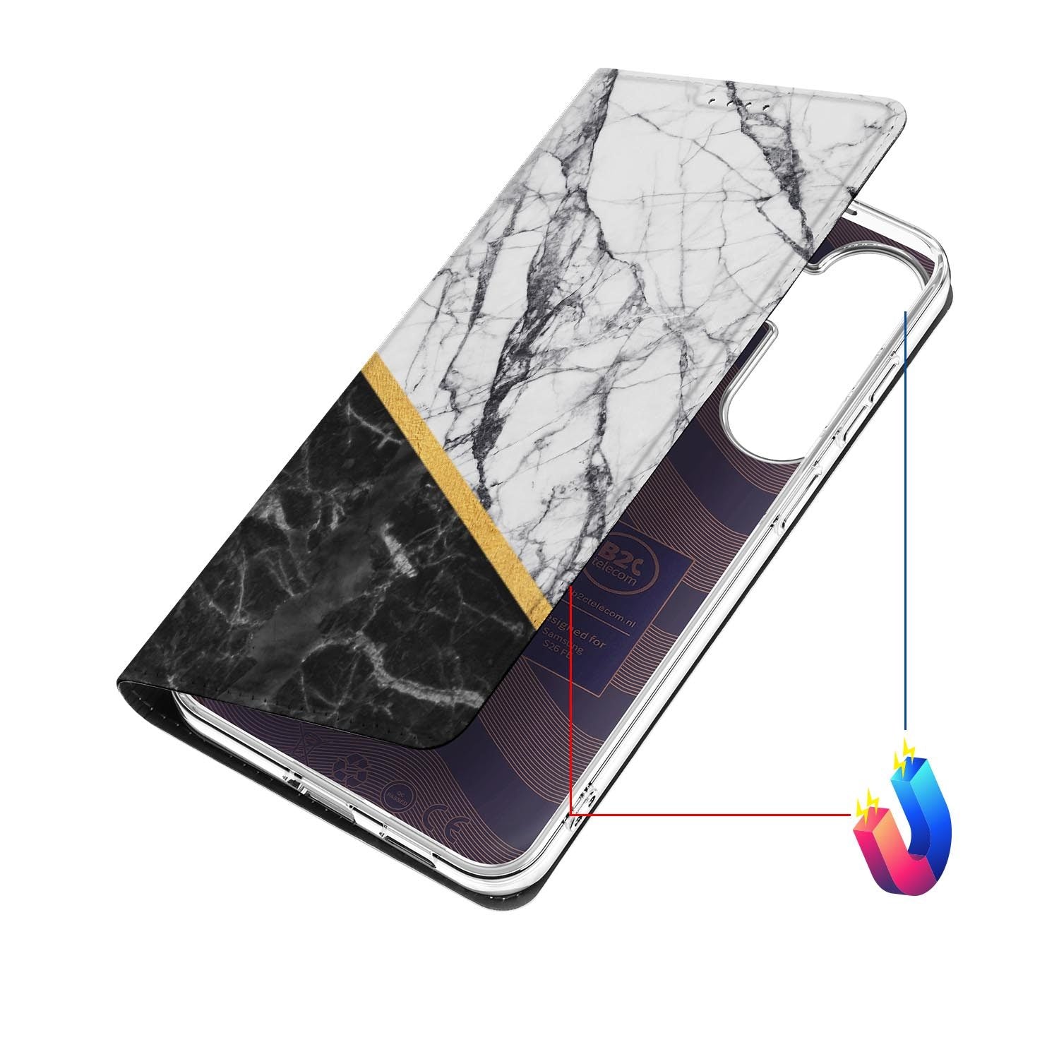 Samsung Galaxy S26 FE hoesje Marble White Black met magneetsluiting