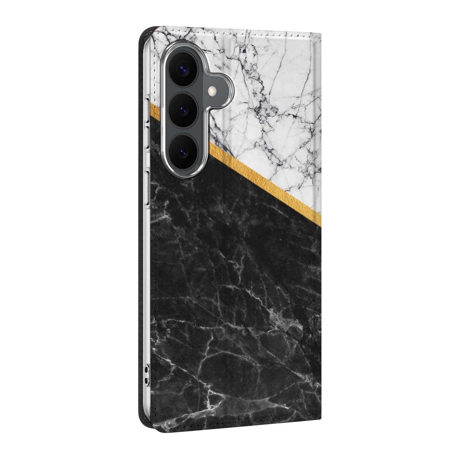 Samsung Galaxy S26 FE standcase Marble White Black, bescherming voor- en achterkant