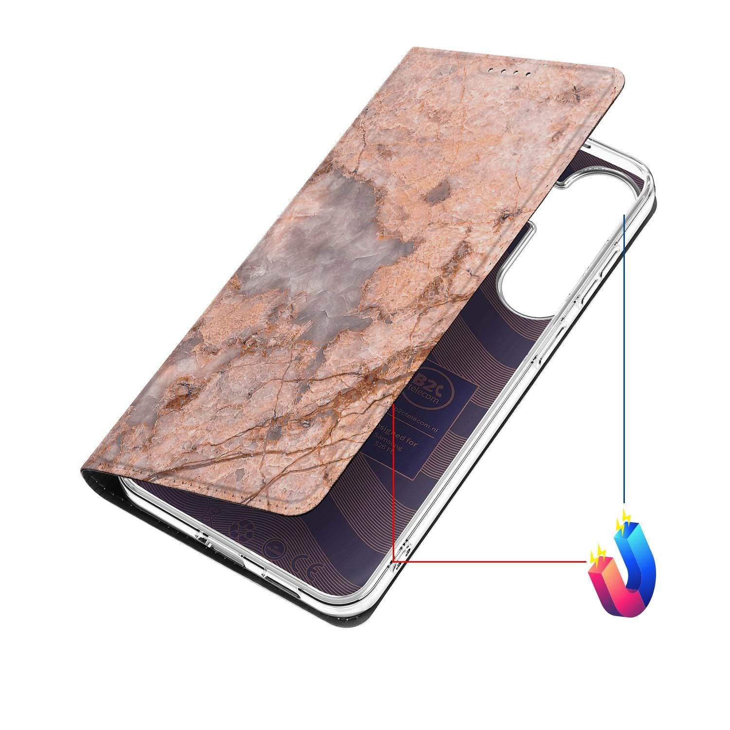 Samsung Galaxy S26 FE hoesje Marmer Oranje met magneetsluiting