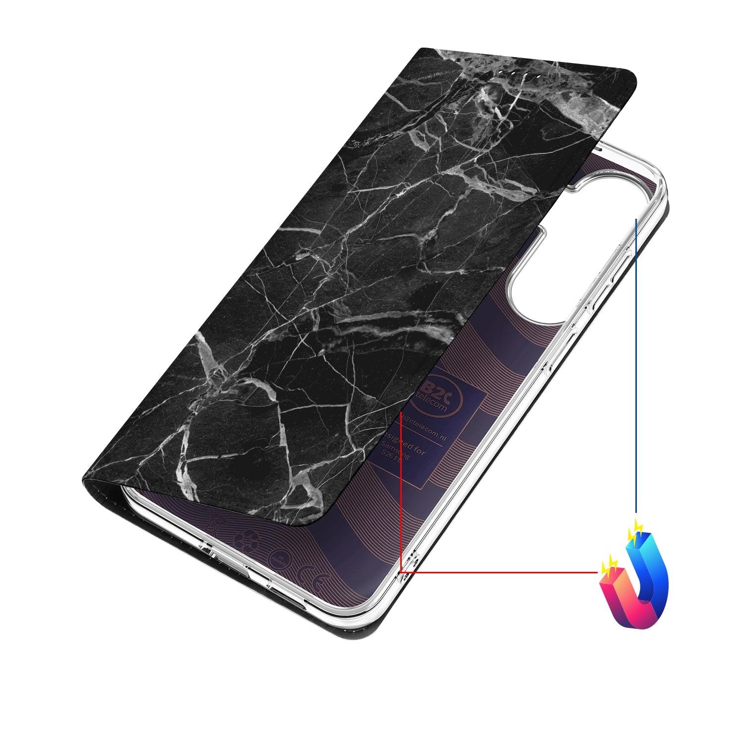 Samsung Galaxy S26 FE hoesje Marmer Zwart met magneetsluiting