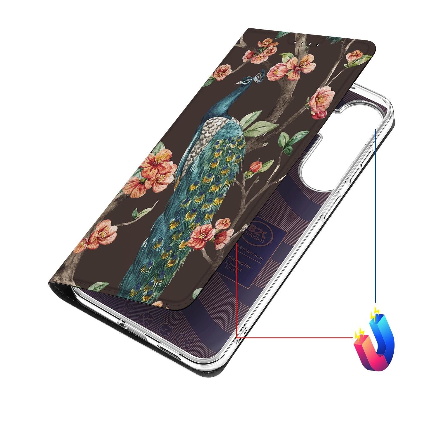 Samsung Galaxy S26 FE bookcase Pauw met Bloemen met kunstleren klep