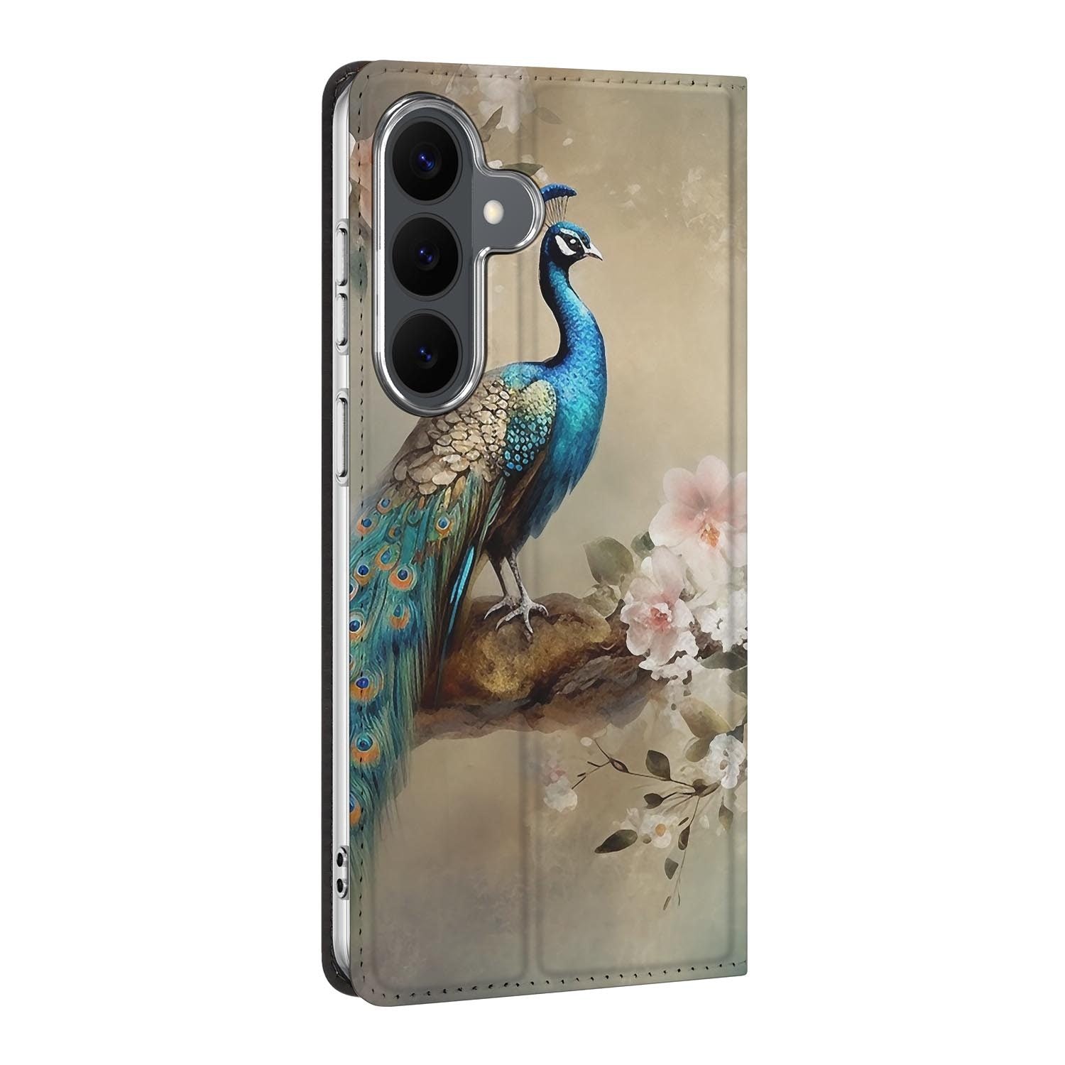 Samsung Galaxy S26 FE standcase Vintage Pauwen, bescherming voor- en achterkant
