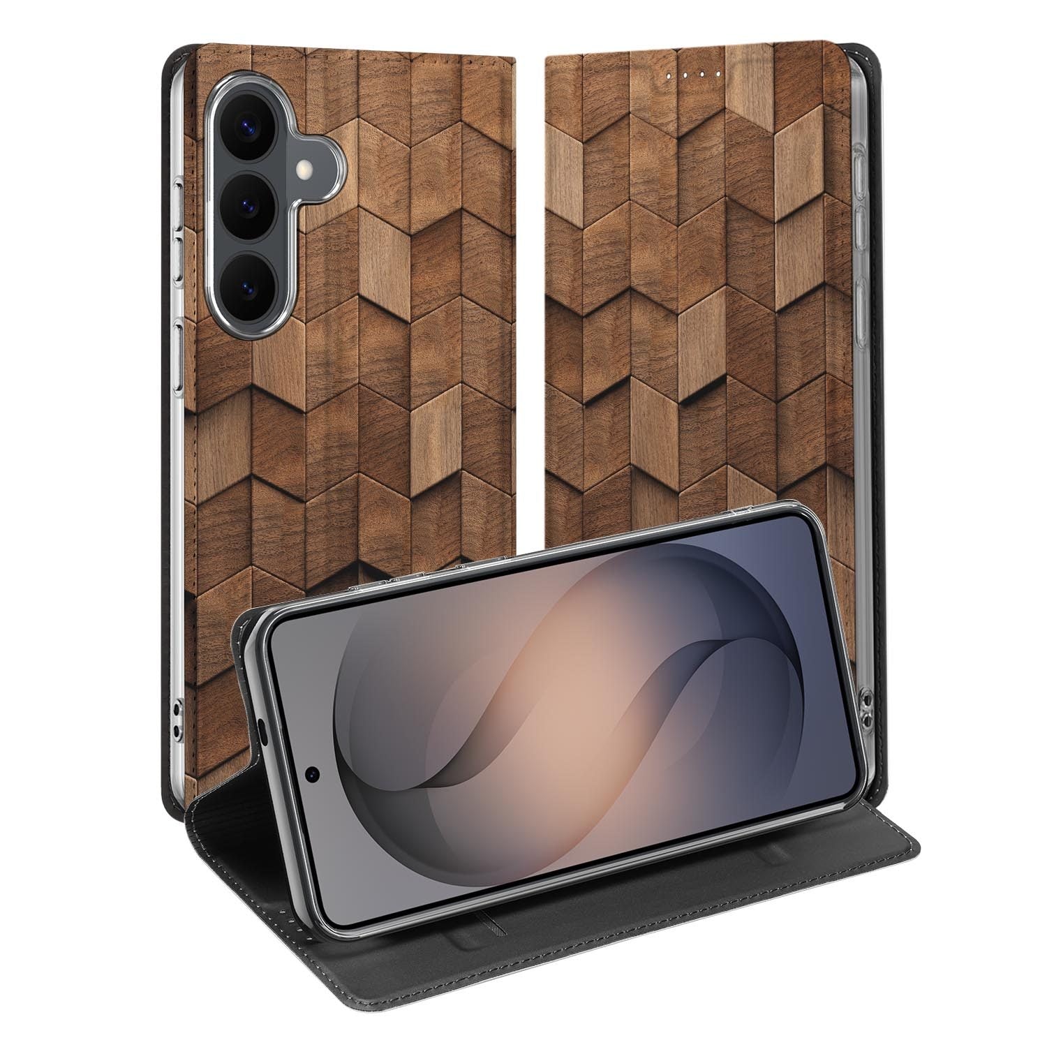 Samsung Galaxy S26 FE standcase met Wooden Cubes-print