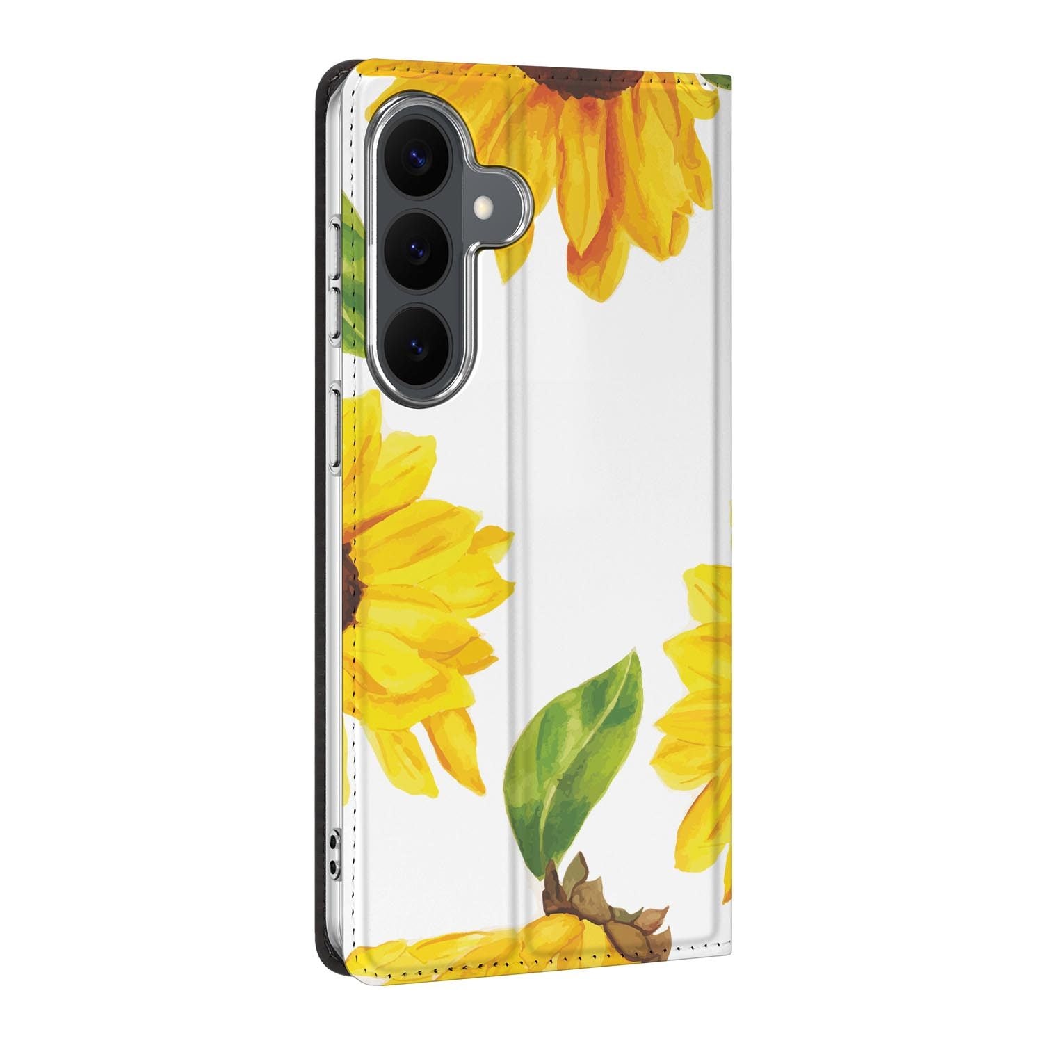 Samsung Galaxy S26 FE standcase Zonnebloemen, bescherming voor- en achterkant