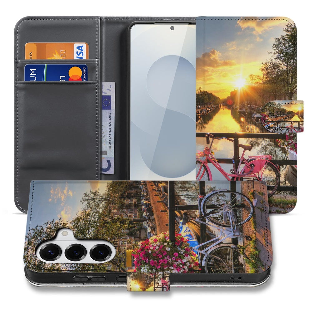 Samsung Galaxy S26 Plus Book Case HoesjeBookcase Amsterdamse Grachten grachtengordel fietsen zonsondergang.