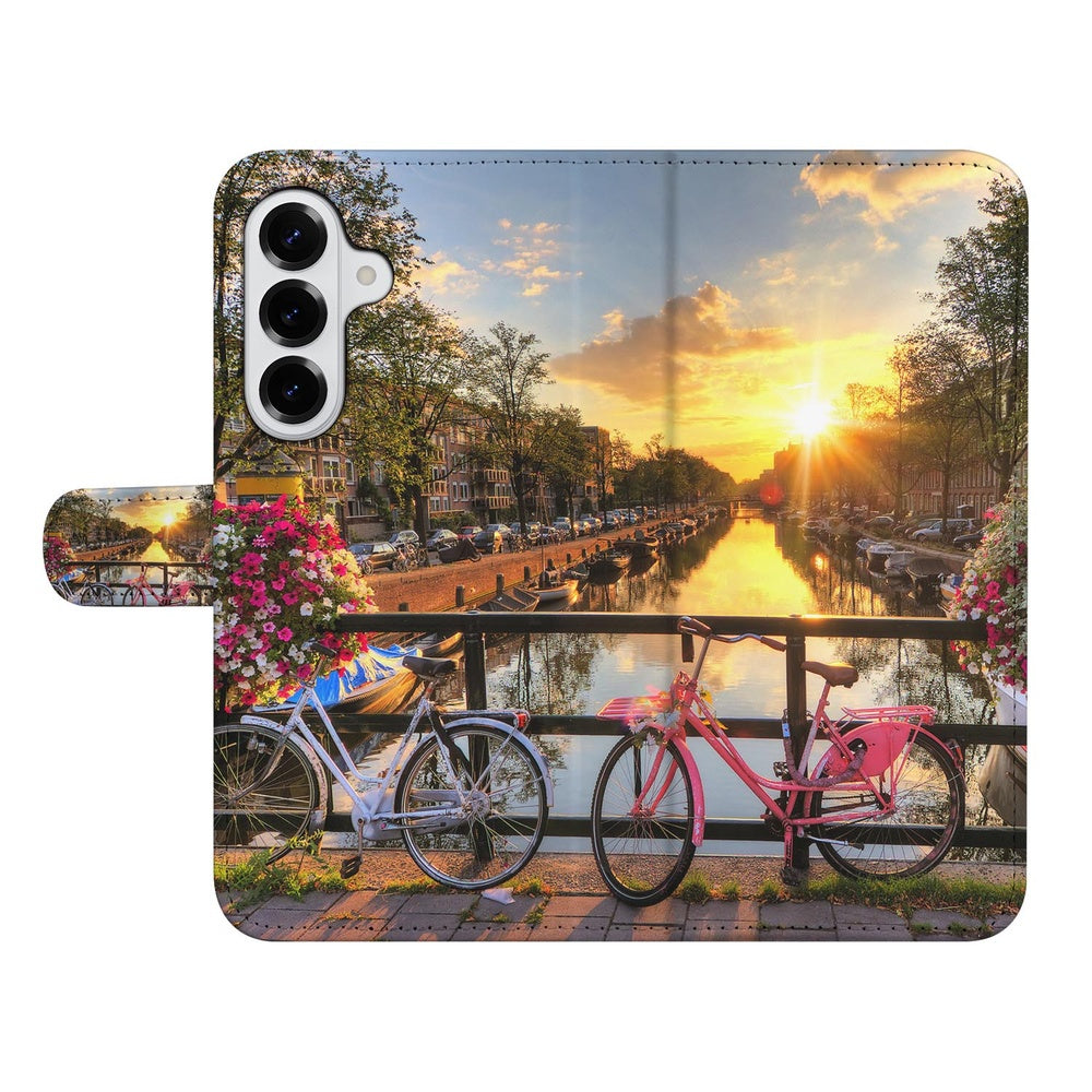 Samsung Galaxy S26 Plus Book Case HoesjeBookcase Amsterdamse Grachten Grachtenprint Aanzicht.