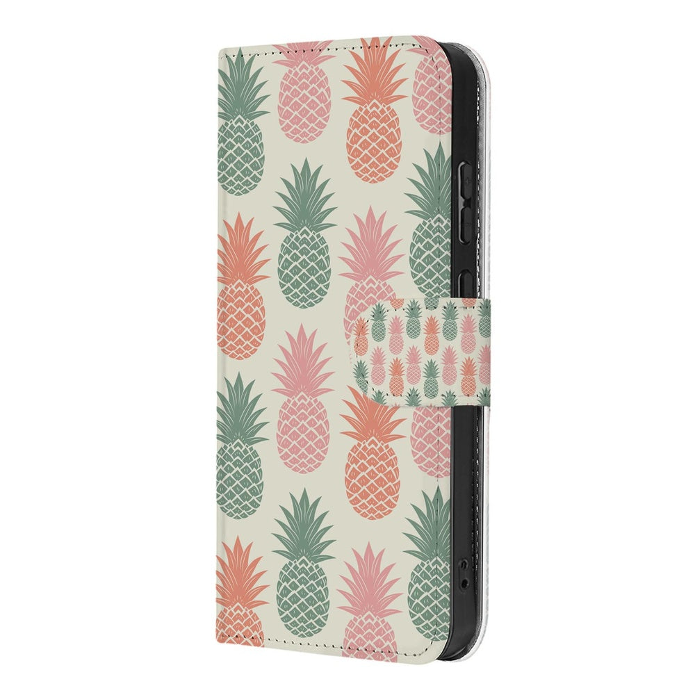 Samsung Galaxy S26 Plus Book Cover Ananas Roze Rood Groen design ananas print zijaanzicht.