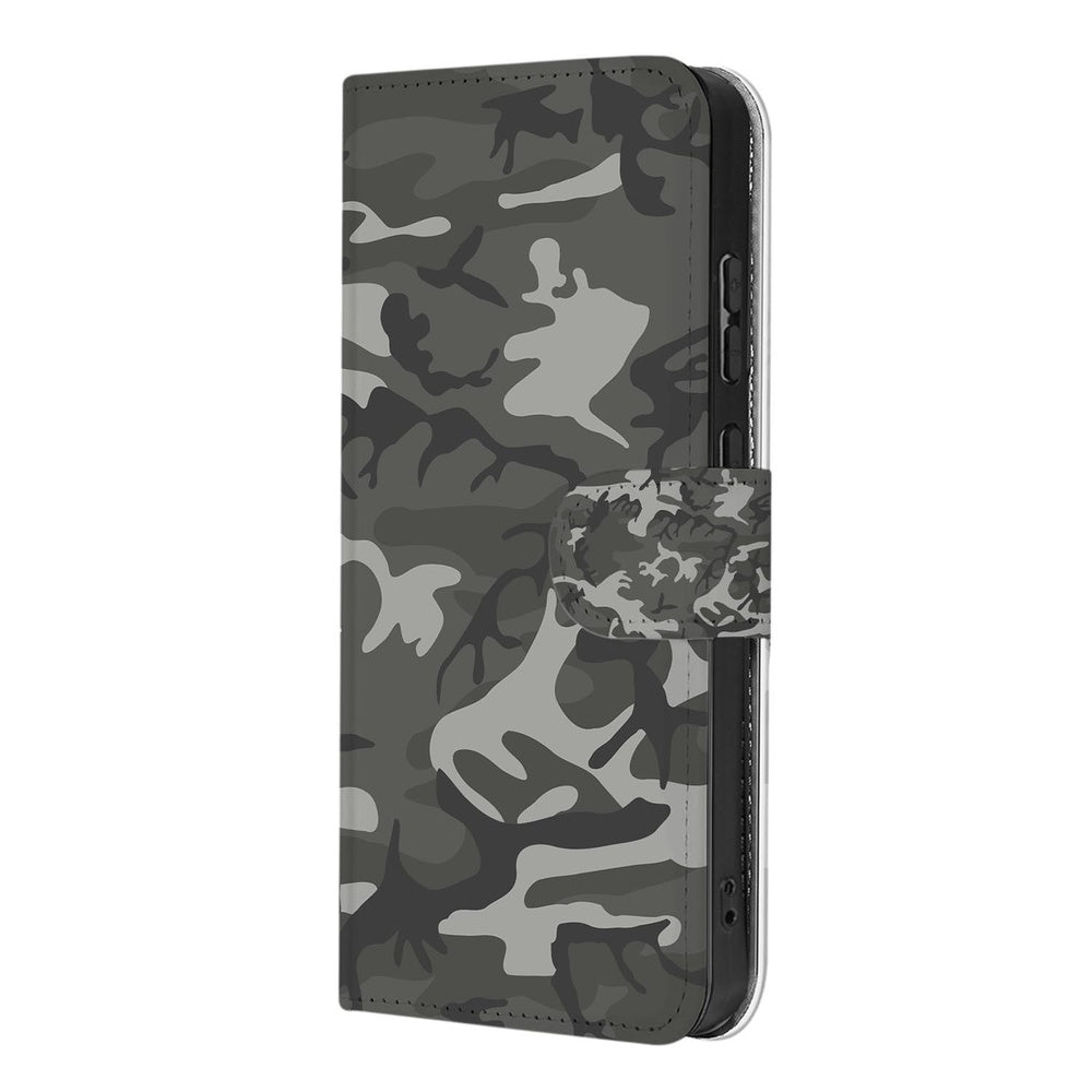 Samsung Galaxy S26 Plus Army Light Camouflage Book Case camouflageprint zwart wit grijs.