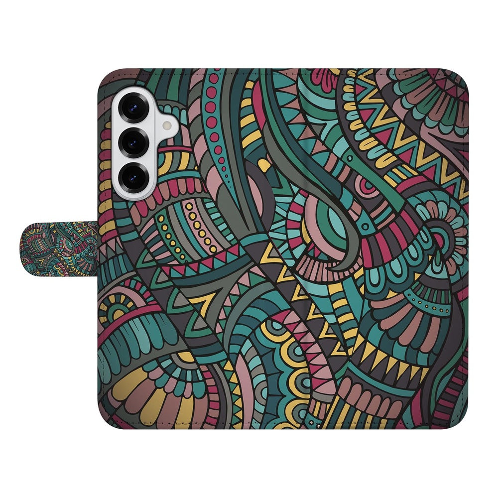 Samsung Galaxy S26 Plus Bookcase Hoesje Aztec kleurrijk Aztec-patroon art design voorkant.