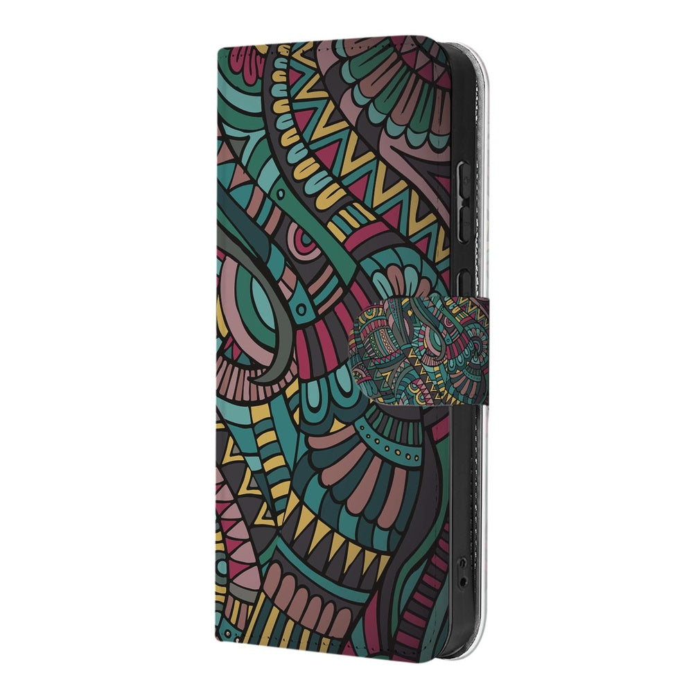 Samsung Galaxy S26 Plus Bookcase Hoesje Aztec kleurrijk Aztec-patroon zijaanzicht.