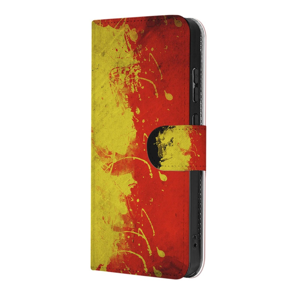 Samsung Galaxy S26 Plus Bookstyle Hoesje Belgische Vlag design rood geel zwart aanzicht.