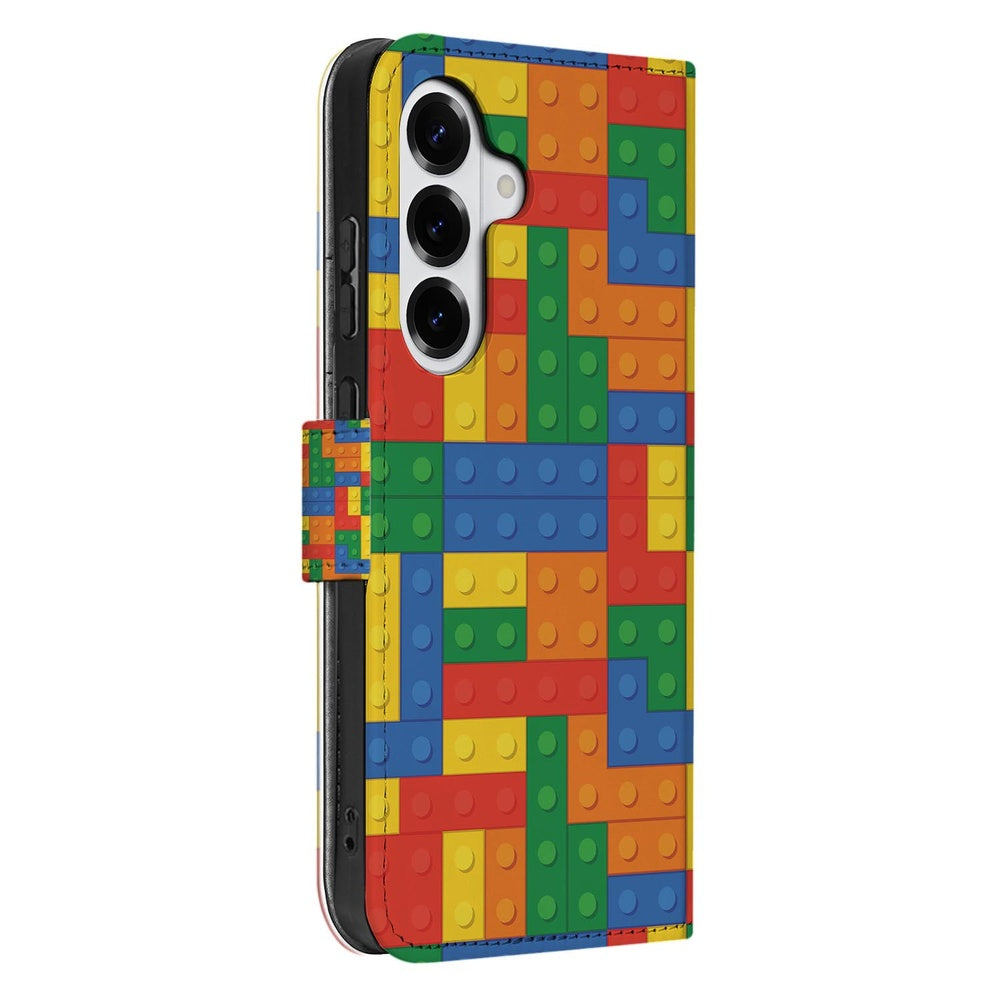 Samsung Galaxy S26 Plus Hoesje Blokken Design Book Case kleurrijk ontwerp zijaanzicht.