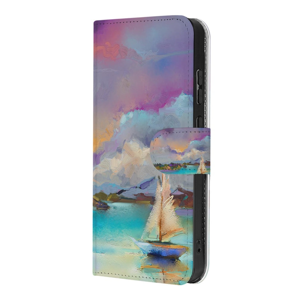 Samsung Galaxy S26 Plus Book Case Boot Motief waterverf zeilschip zijkant.