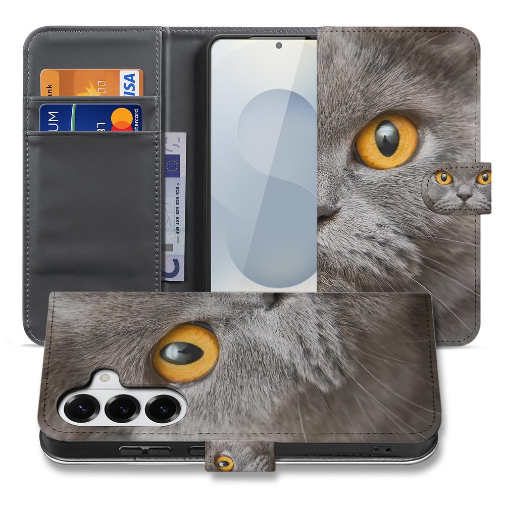 Samsung Galaxy S26 Plus Telefoonhoesje Britse Korthaar grijs ontwerp voorkant.