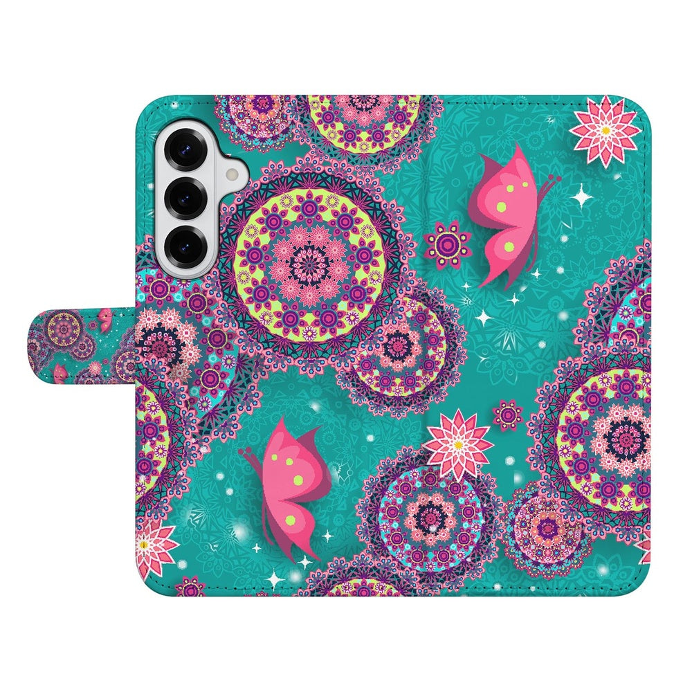 Samsung Galaxy S26 Plus Bookstyle Hoesje Met Pasjes Cirkels en Vlinders Cirkel en Vlinder Design Voorzijde.